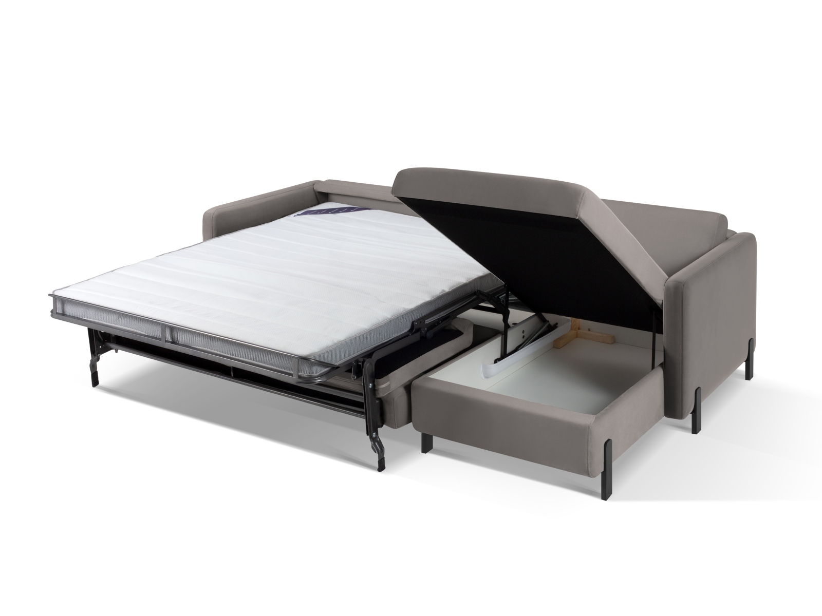 Velvet Right Corner Sofa With Bed Function, "Gloria", 4 Seats, 266x170x88