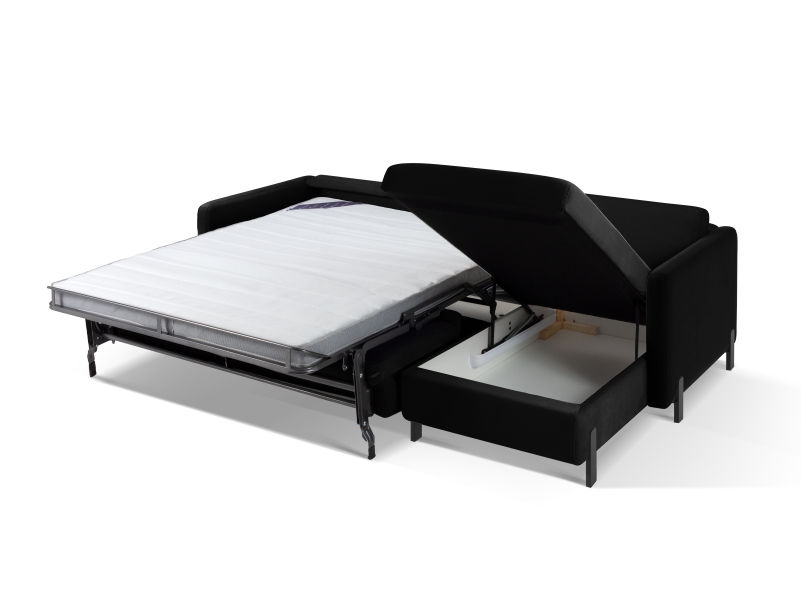 Velvet Right Corner Sofa With Bed Function, "Gloria", 4 Seats, 266x170x88