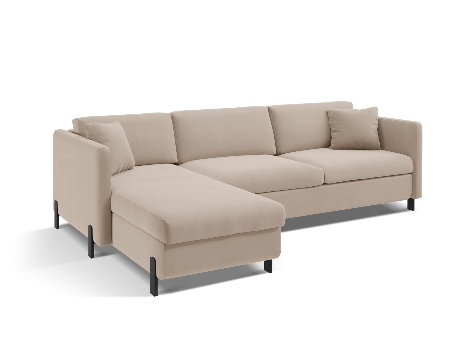 Velvet Left Corner Sofa With Bed Function, "Gloria", 4 Seats, 266x170x88