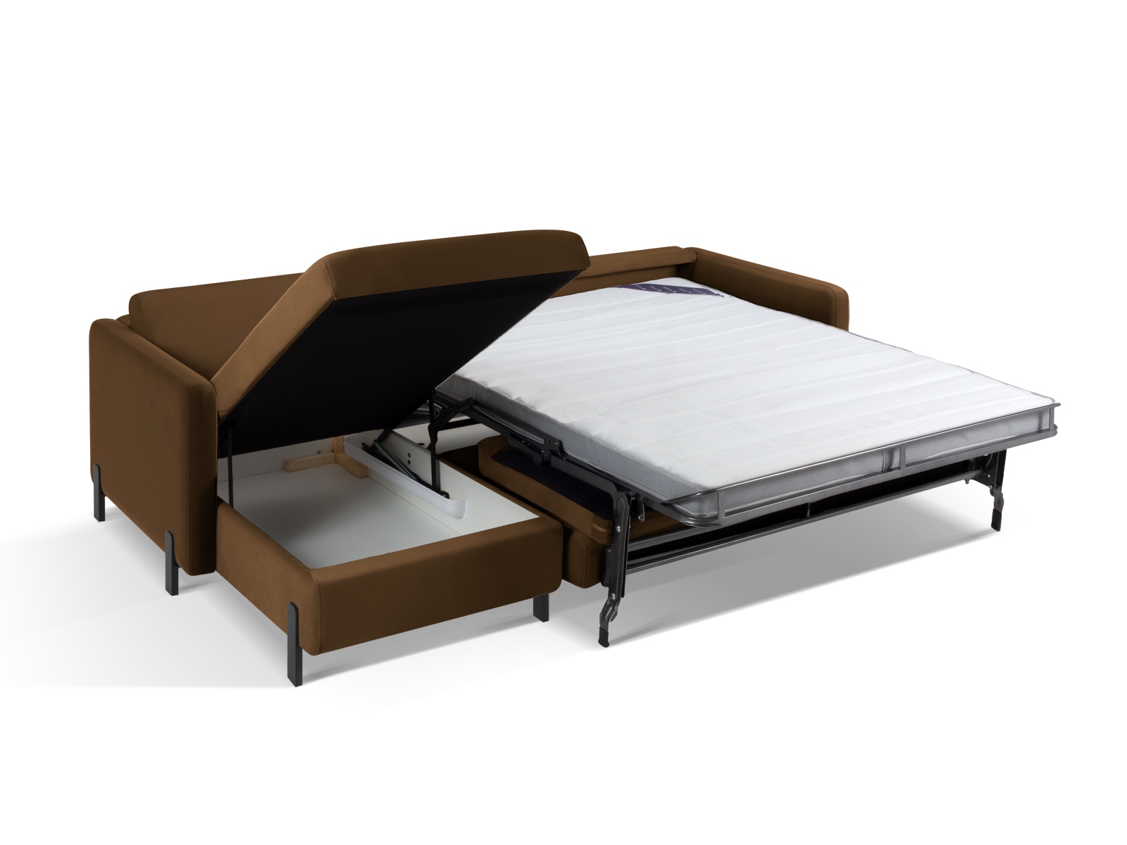 Velvet Left Corner Sofa With Bed Function, "Gloria", 4 Seats, 266x170x88