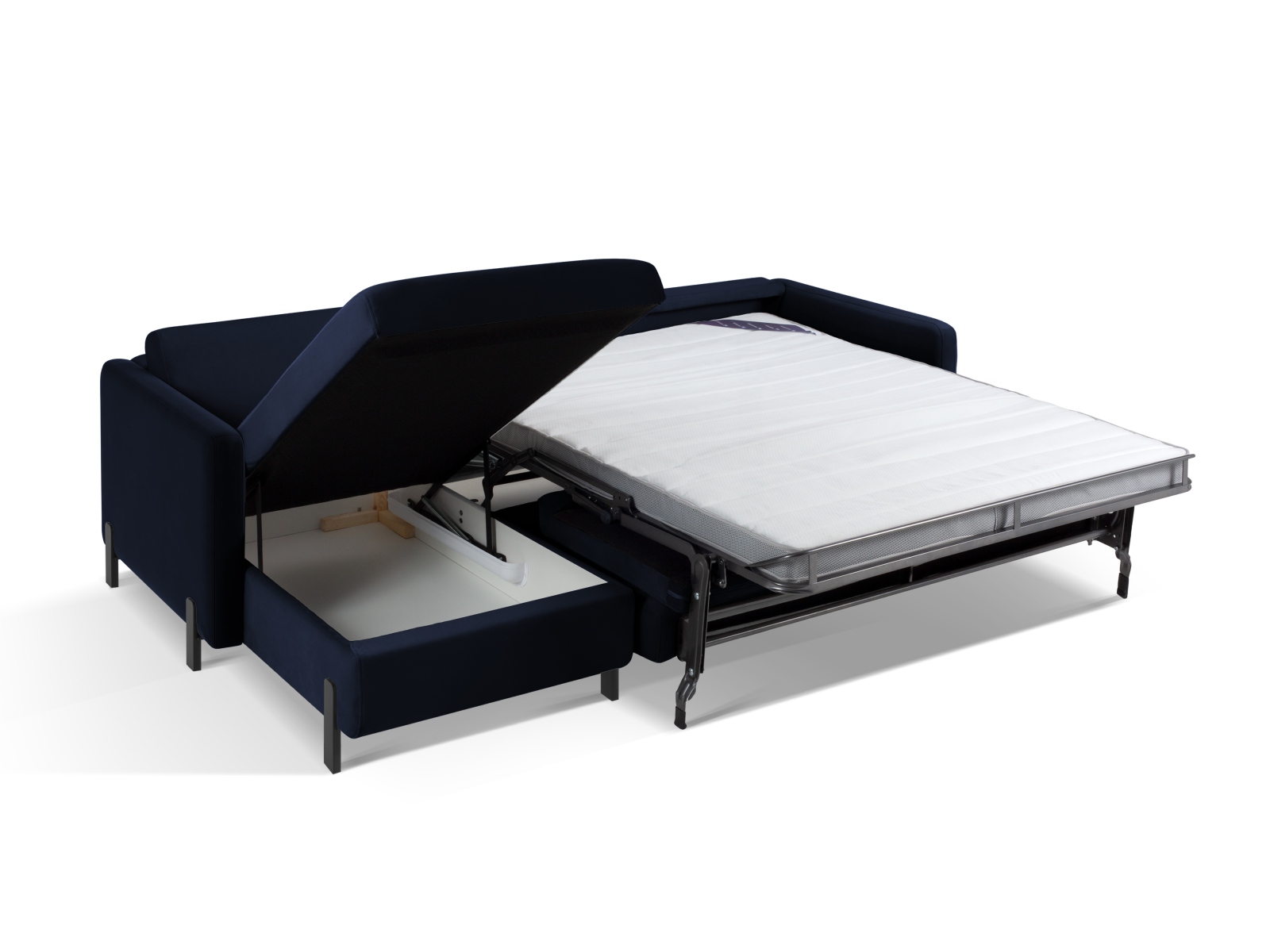 Velvet Left Corner Sofa With Bed Function, "Gloria", 4 Seats, 266x170x88