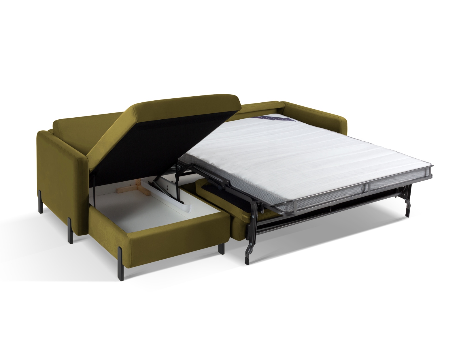 Velvet Left Corner Sofa With Bed Function, "Gloria", 4 Seats, 266x170x88