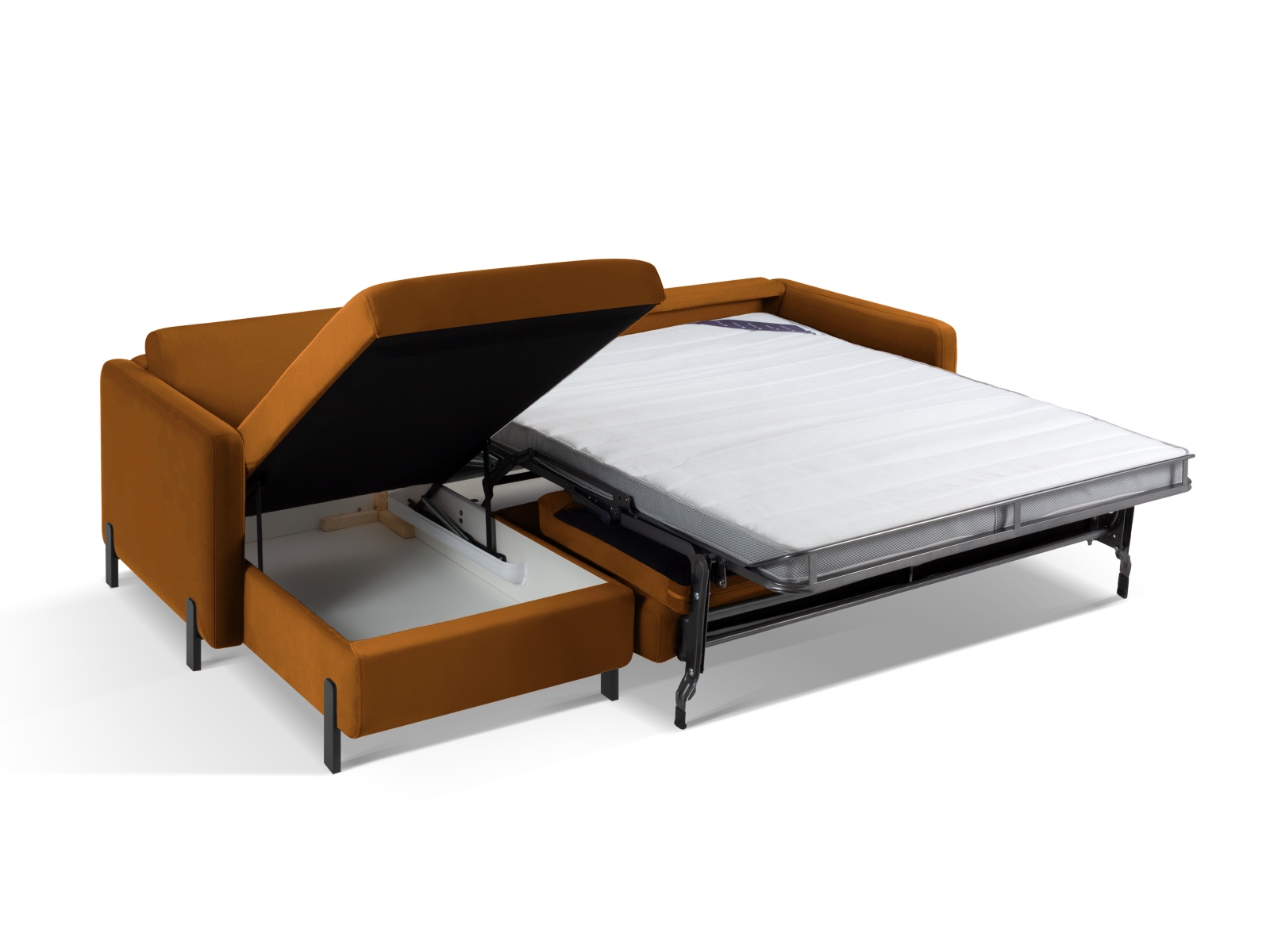 Velvet Left Corner Sofa With Bed Function, "Gloria", 4 Seats, 266x170x88
