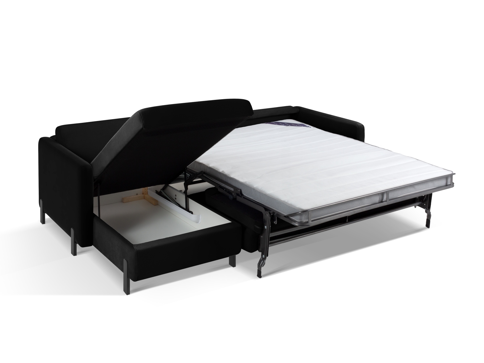 Velvet Left Corner Sofa With Bed Function, "Gloria", 4 Seats, 266x170x88