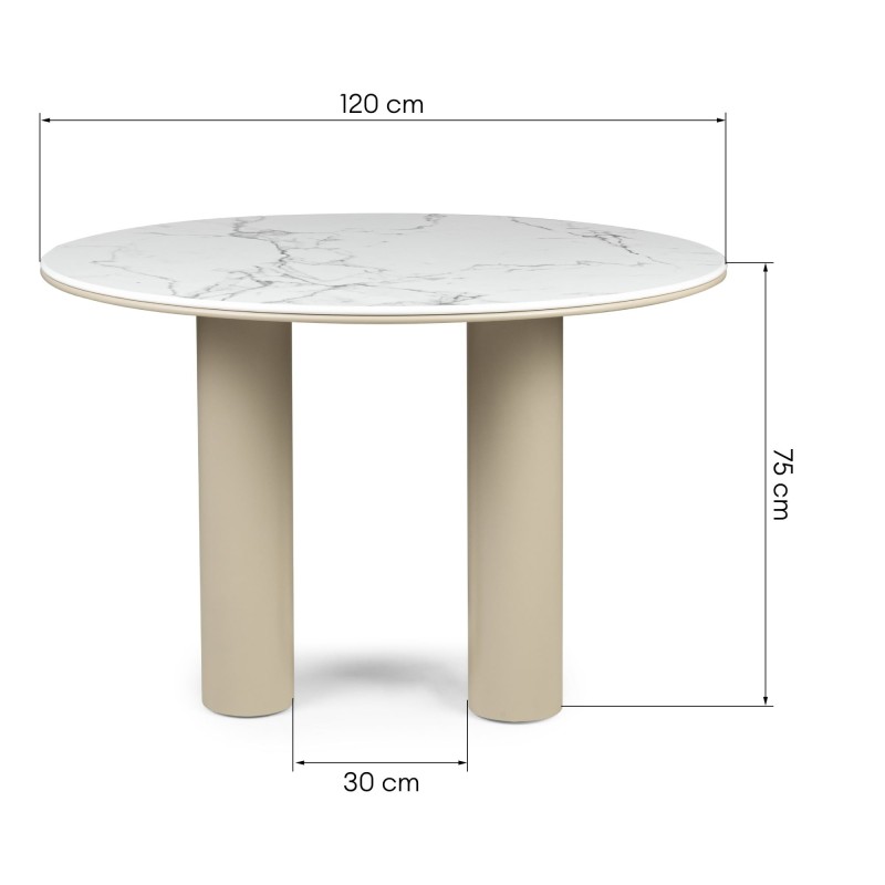 Stół do jadalni Kairo 120 cm, okrągły, ciemnobeżowy, marmurowy