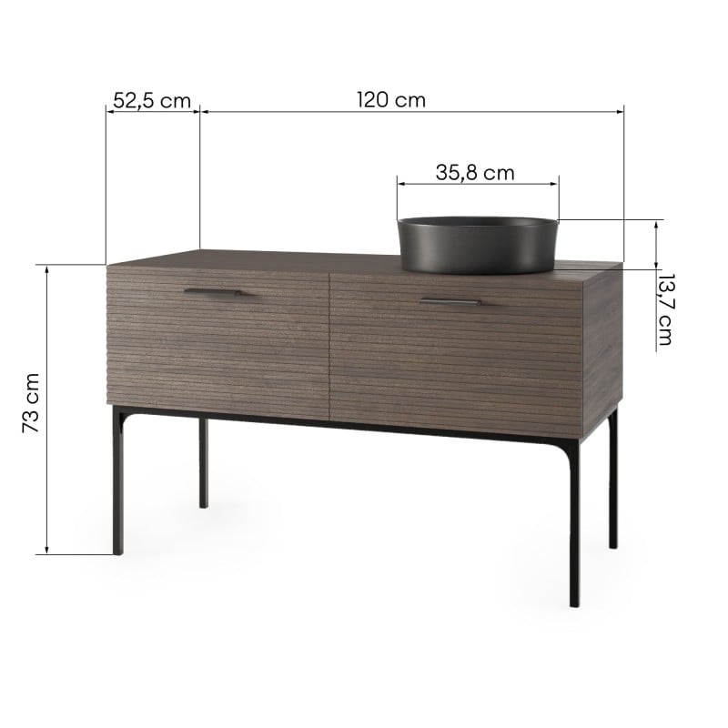 Zestaw szafka z umywalką La Purete 120 cm, ryflowany, orzech/czarny