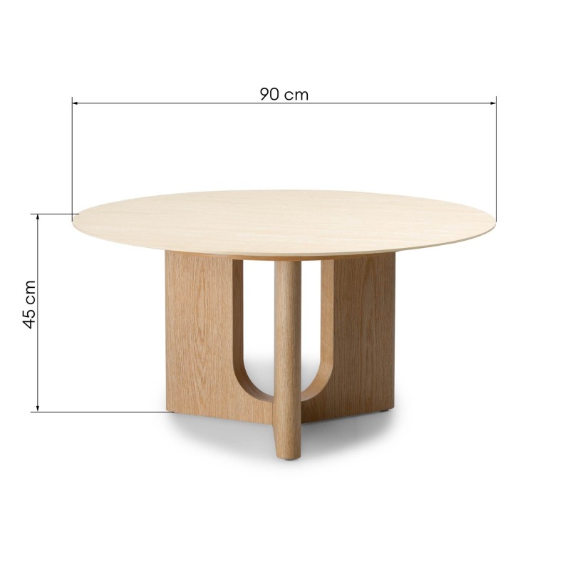 Stolik kawowy Klimt 90 cm, okrągły, trawertyn/dąb