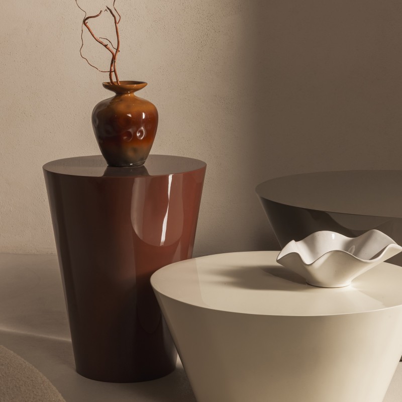 Stolik boczny Eclipso, 40 cm, bordowo-brązowy, glossy