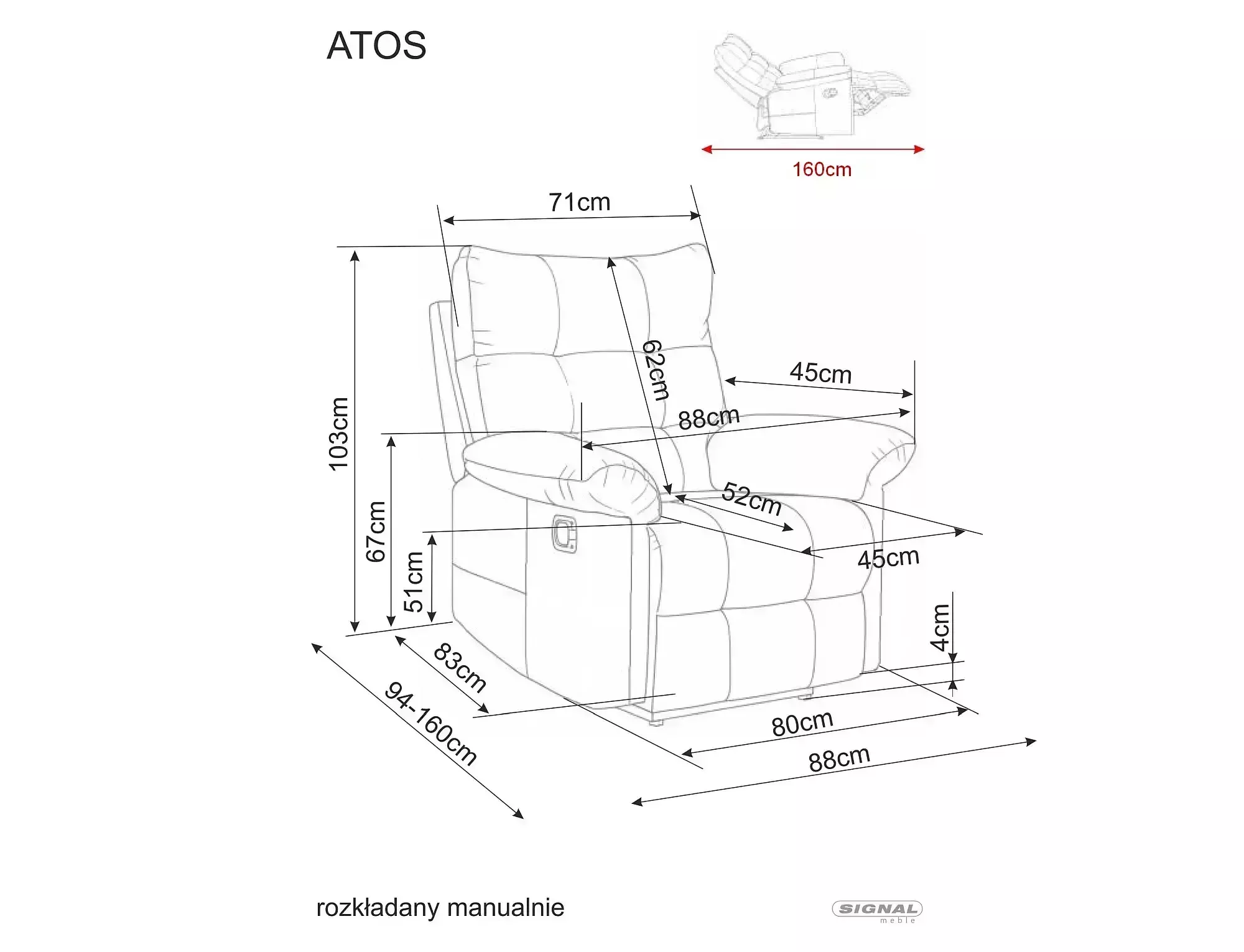 Fotel rozkładany Atos Raven
