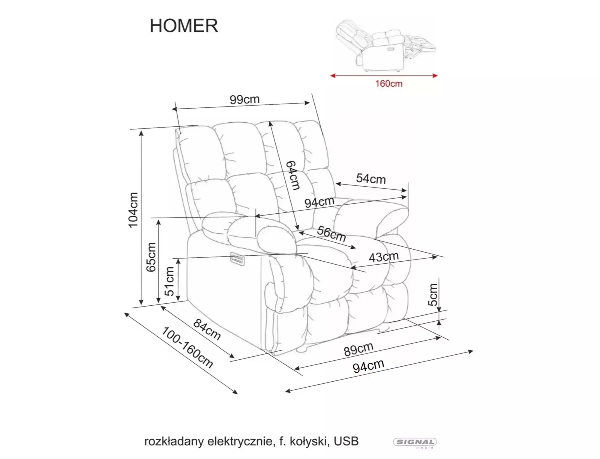 Fotel rozkładany Homer Raven