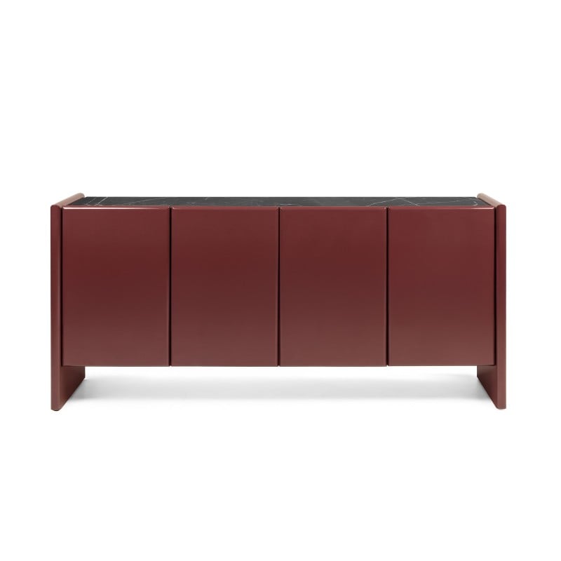 Komoda czterodrzwiowa Loren, bordowa/brązowa, marmur, glossy