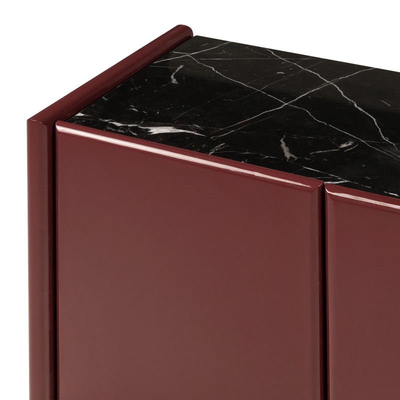 Komoda czterodrzwiowa Loren, bordowa/brązowa, marmur, glossy