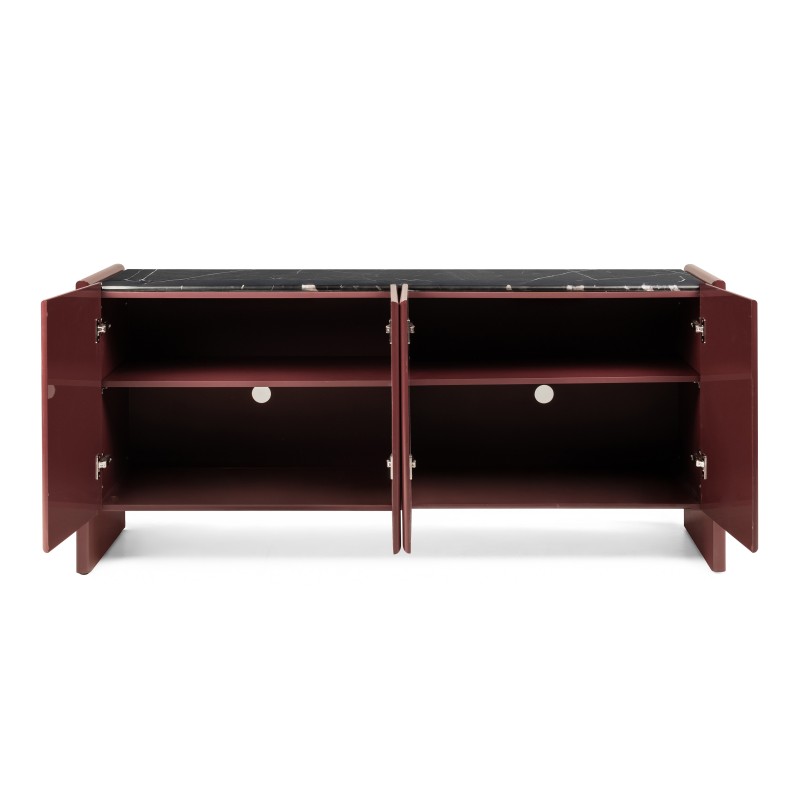 Komoda czterodrzwiowa Loren, bordowa/brązowa, marmur, glossy