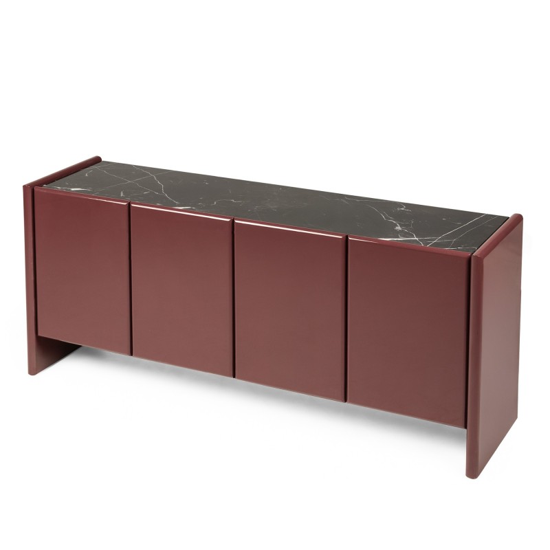 Komoda czterodrzwiowa Loren, bordowa/brązowa, marmur, glossy
