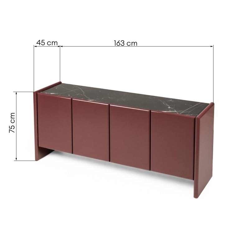 Komoda czterodrzwiowa Loren, bordowa/brązowa, marmur, glossy