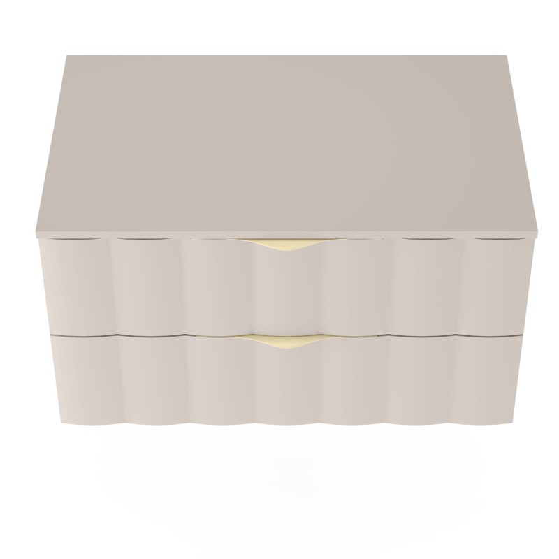 Szafka pod umywalkę nablatową Omi 80 cm, falowany front, złote uchwyty, kaszmirowy beż