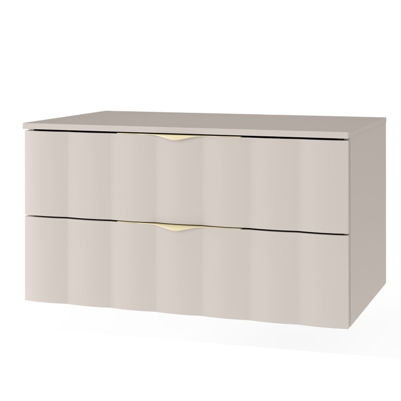 Szafka pod umywalkę nablatową Omi 80 cm, falowany front, złote uchwyty, kaszmirowy beż