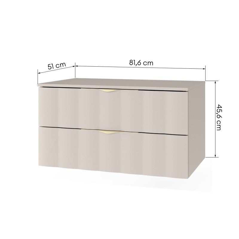 Szafka pod umywalkę nablatową Omi 80 cm, falowany front, złote uchwyty, kaszmirowy beż