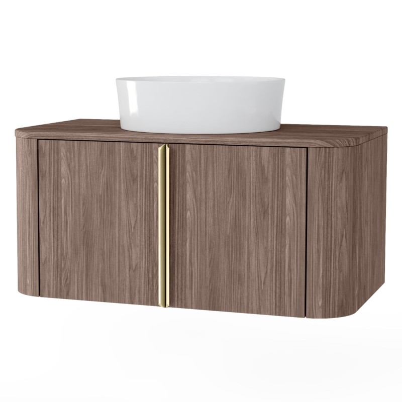 Szafka pod umywalkę nablatową Bassa 80 cm, orzech lincoln, złote uchwyty, zaokrąglona