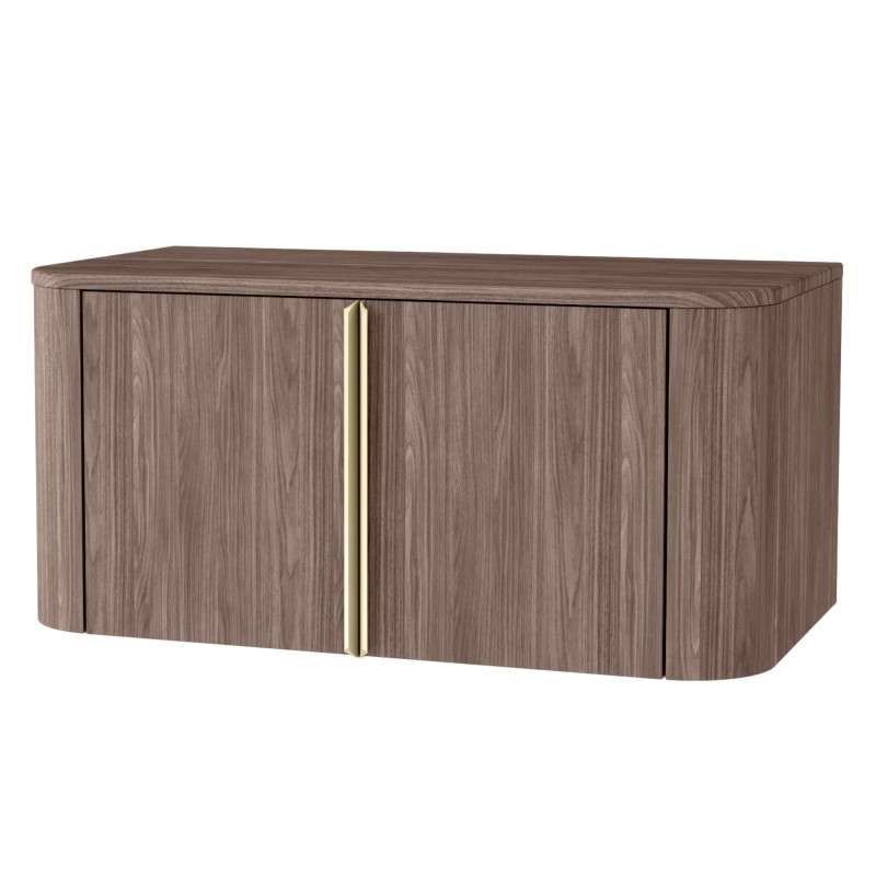 Szafka pod umywalkę nablatową Bassa 80 cm, orzech lincoln, złote uchwyty, zaokrąglona