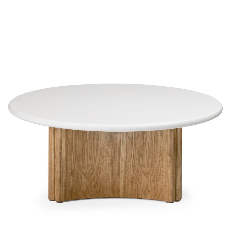 Stolik kawowy Marlo 80 cm, kremowo-biały/dąb, mikrocement