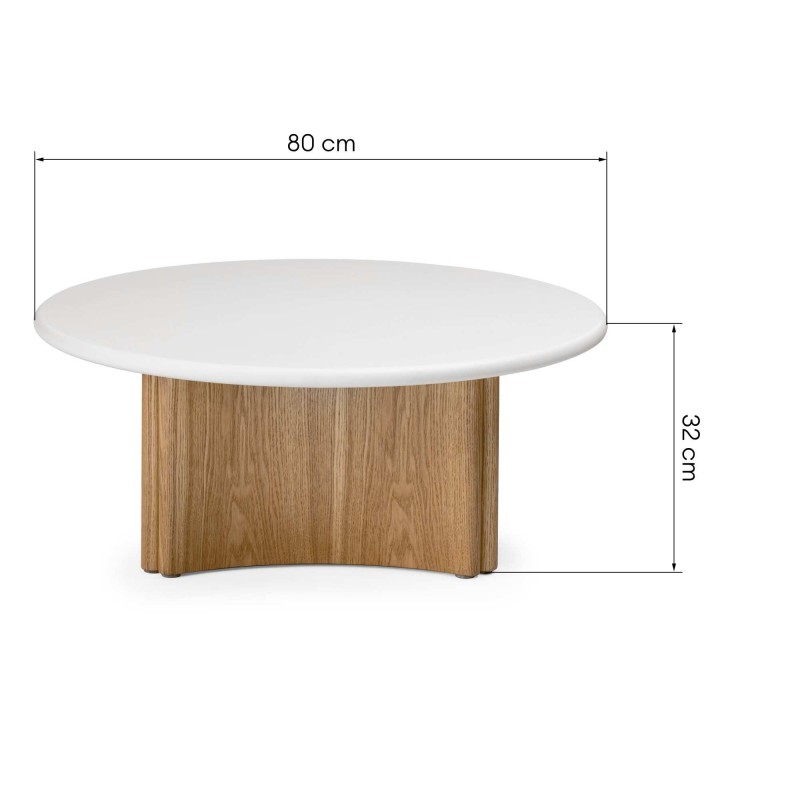Stolik kawowy Marlo 80 cm, kremowo-biały/dąb, mikrocement
