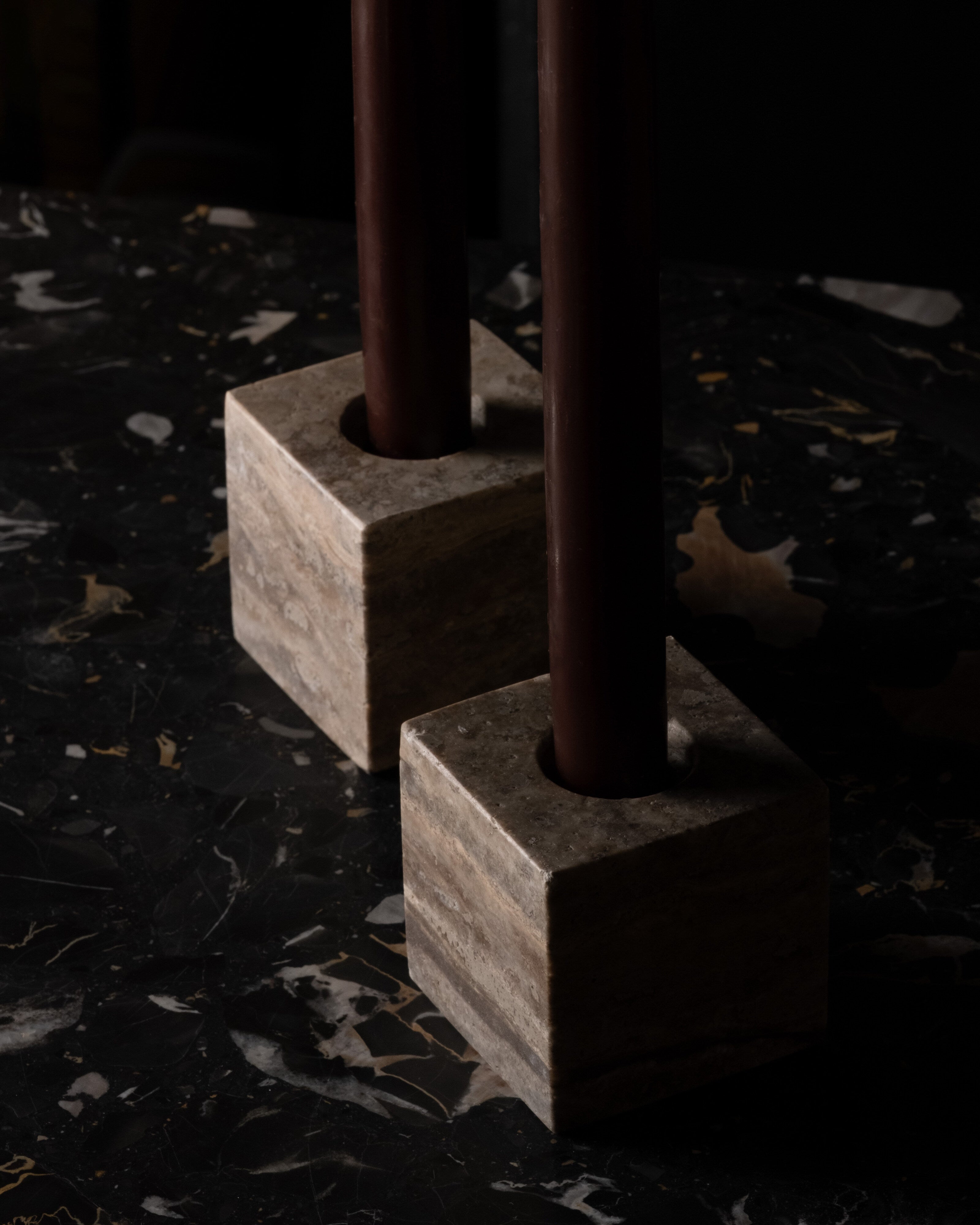 Cube Candle Holders -  Silver Travertine