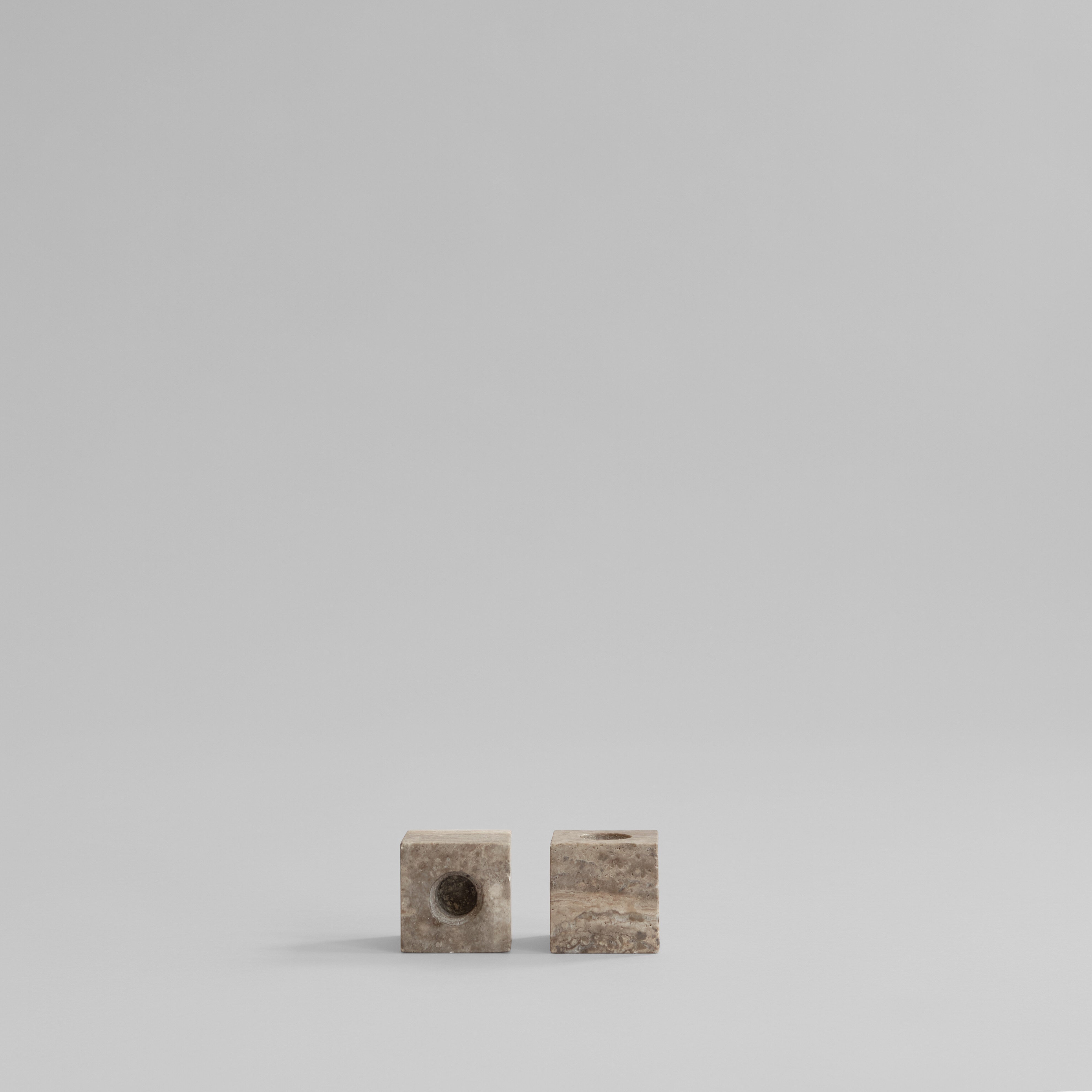 Cube Candle Holders -  Silver Travertine
