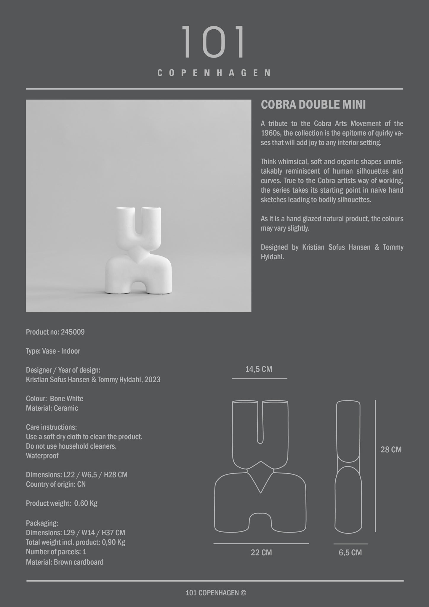 Cobra Vase Double, Mini - Bone White