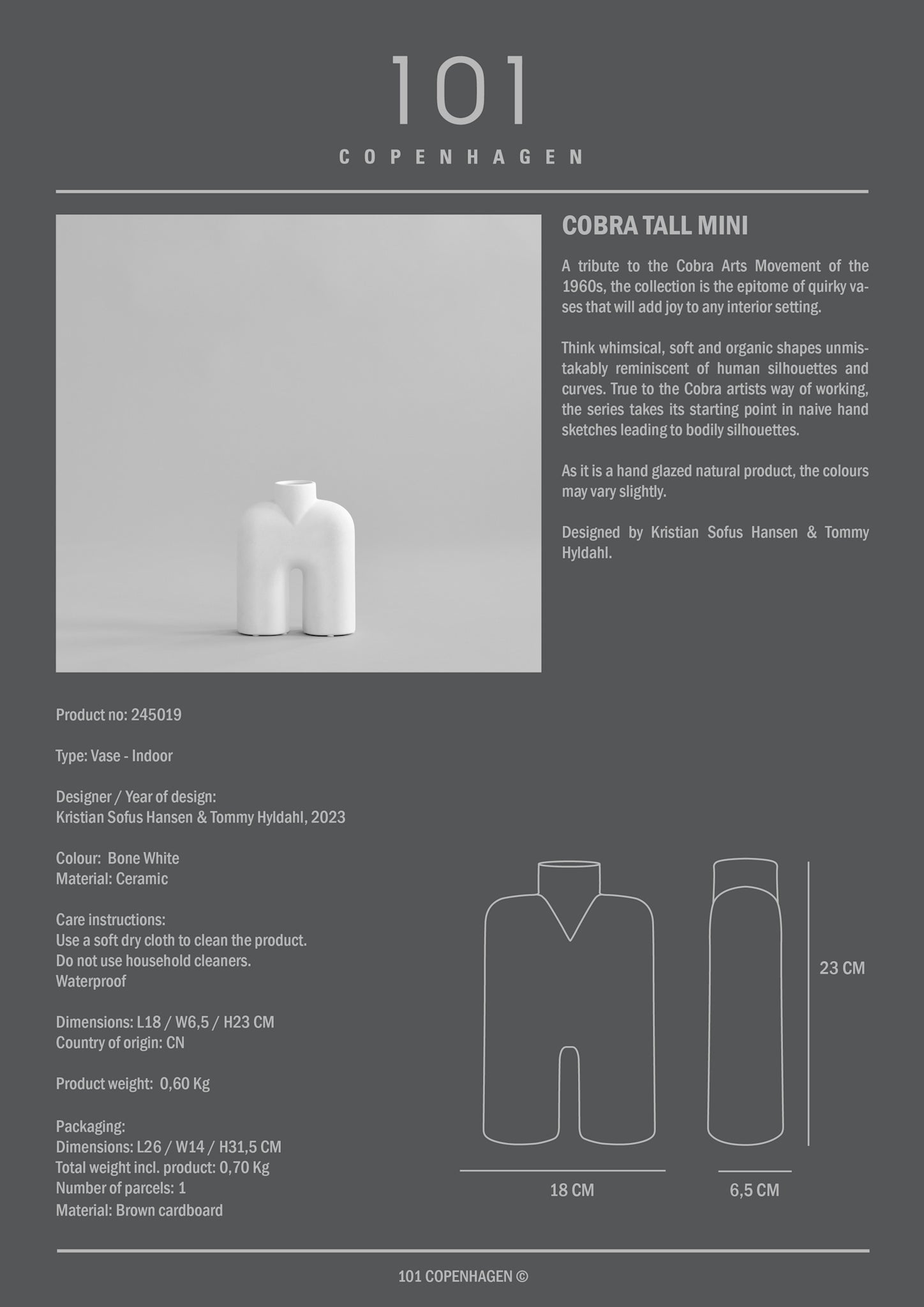 Cobra Vase Tall, Mini - Bone White