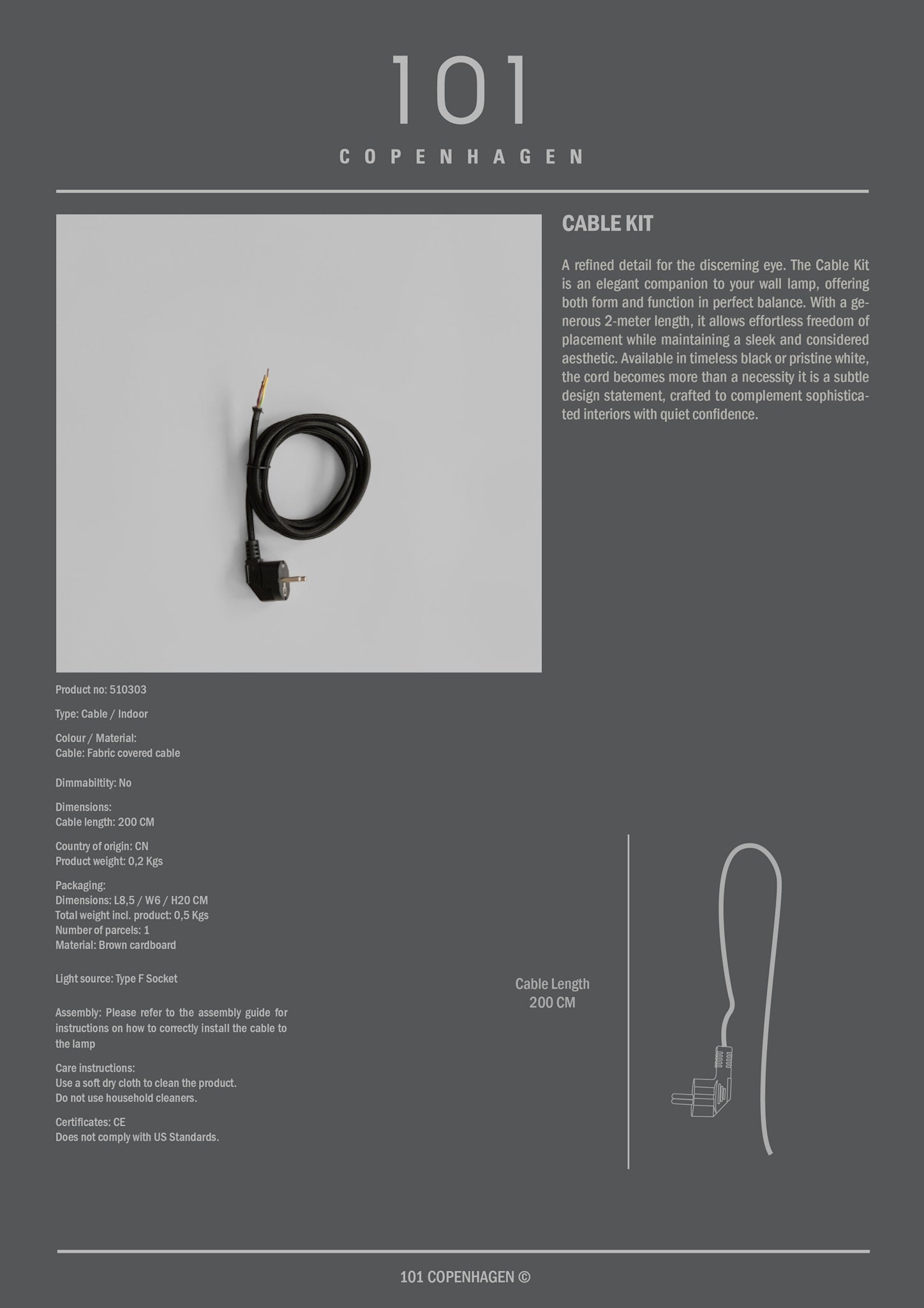 Cable Kit - Black Cord (2m)