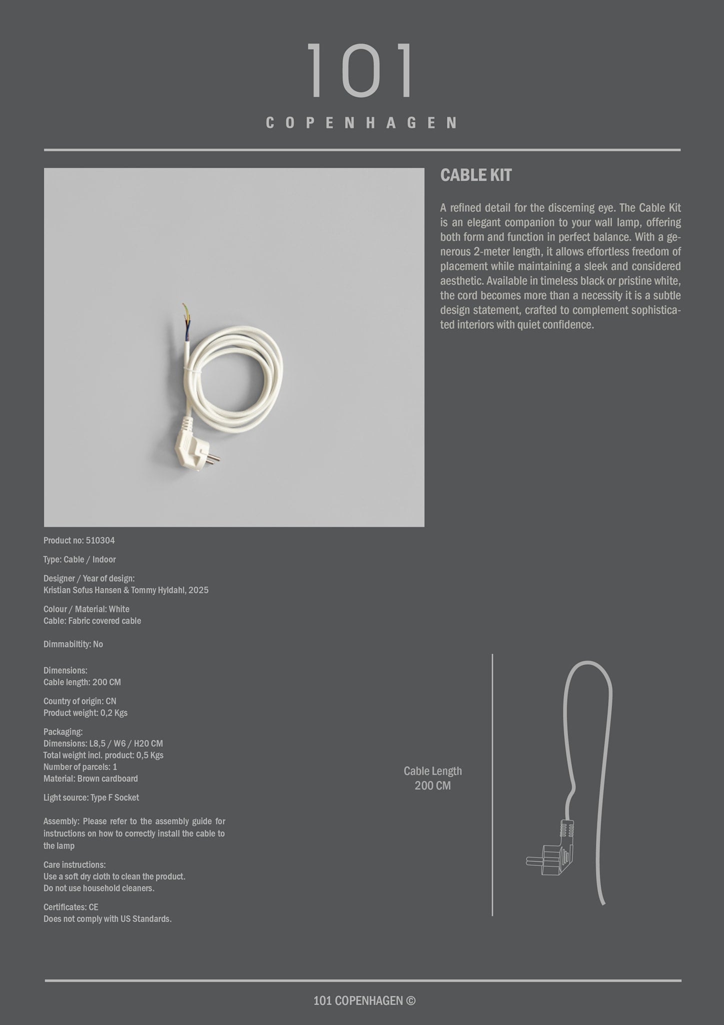 Cable Kit - White Cord (2m)