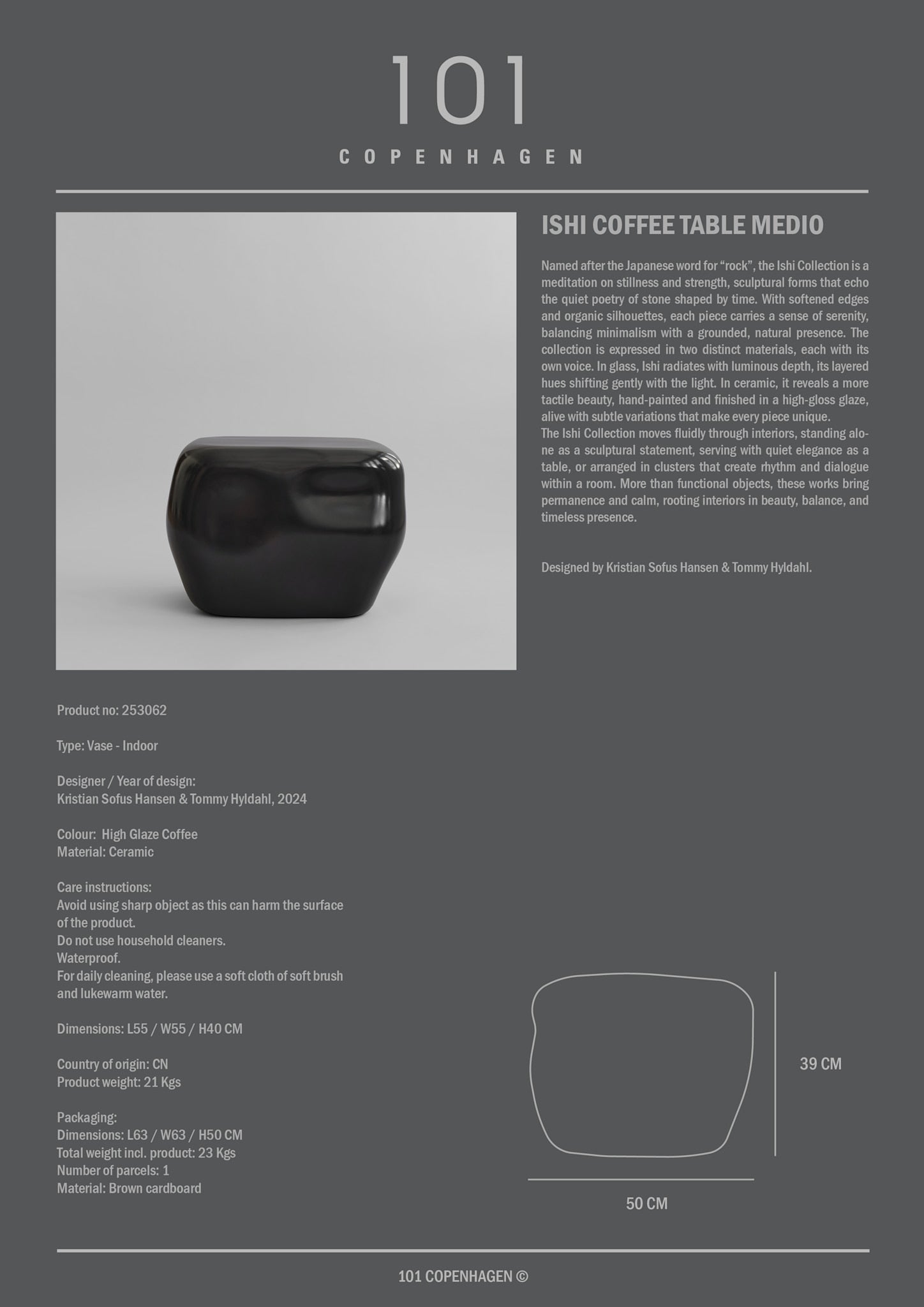 Ishi Coffee Table, Medio - High Glaze Coffee