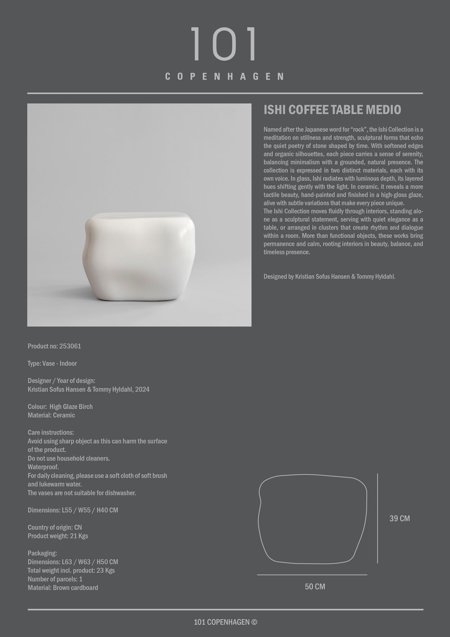 Ishi Coffee Table, Medio - High Glaze Birch