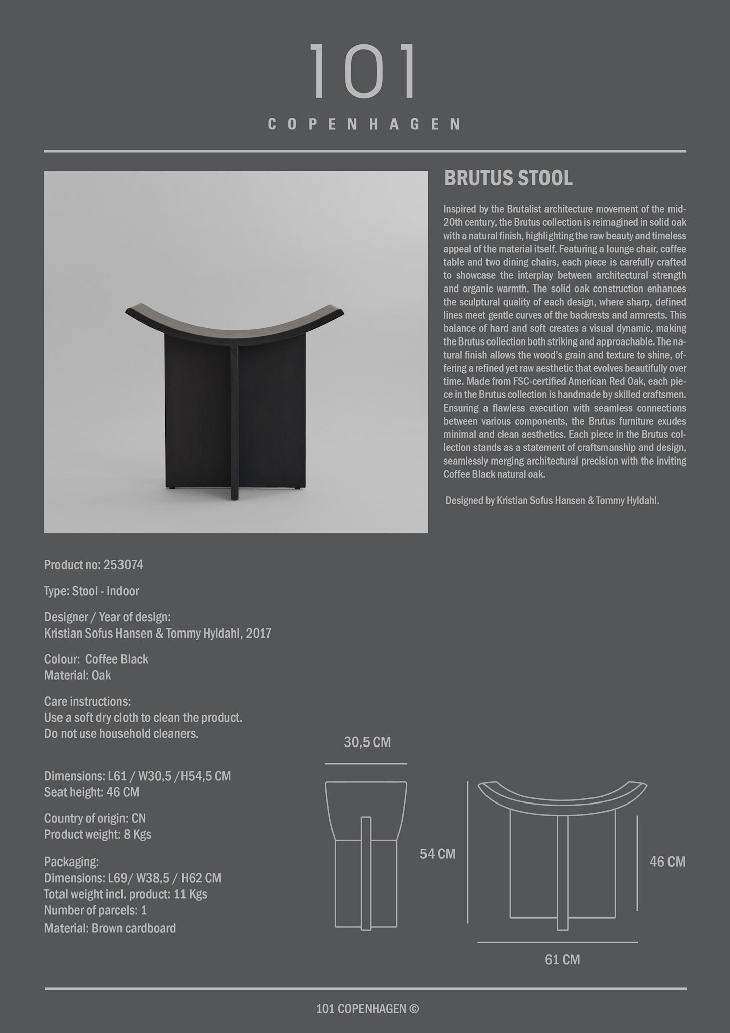 Brutus Stool - Coffee Black Oak