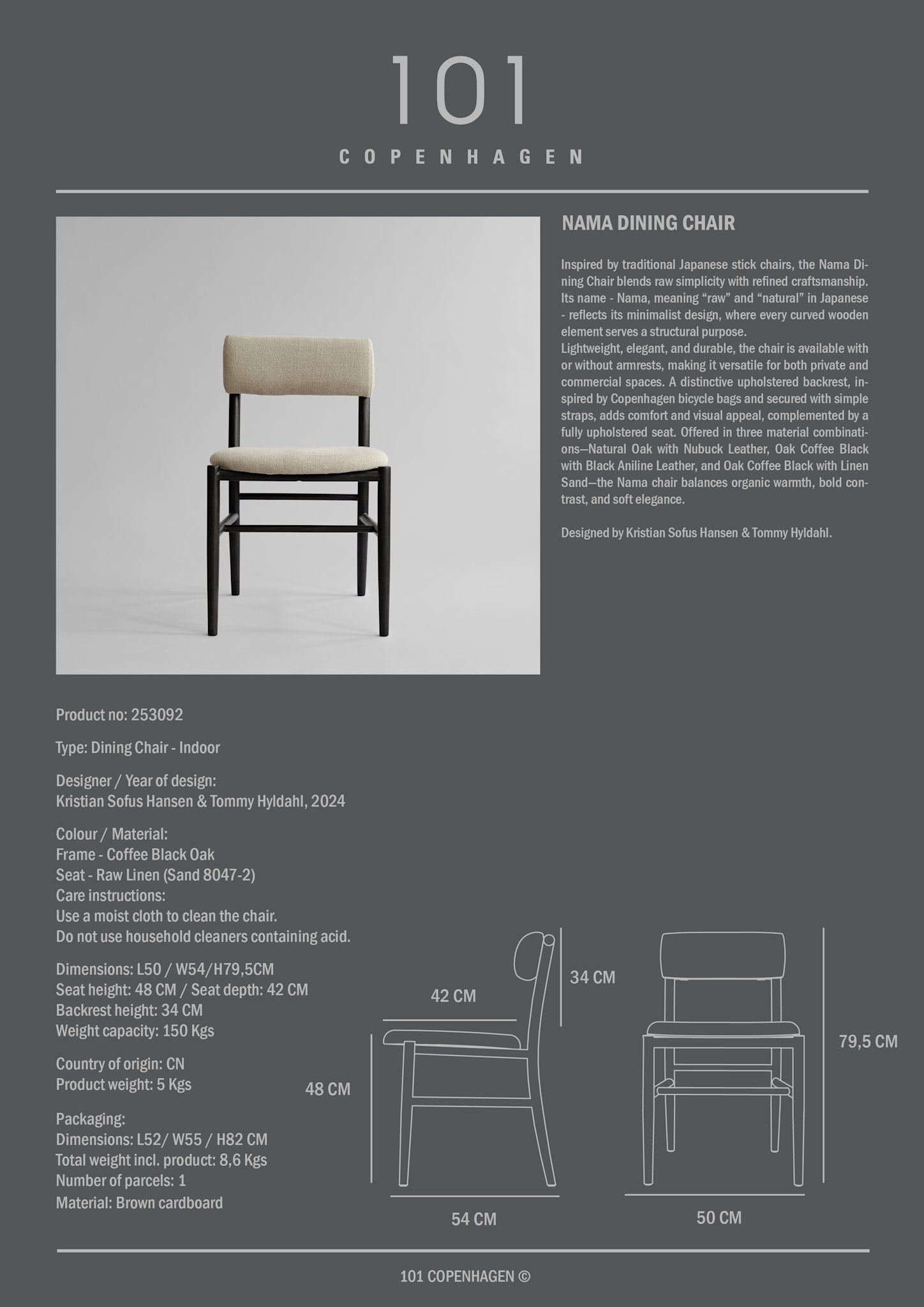 Nama Dining Chair, Coffee Black - Linen