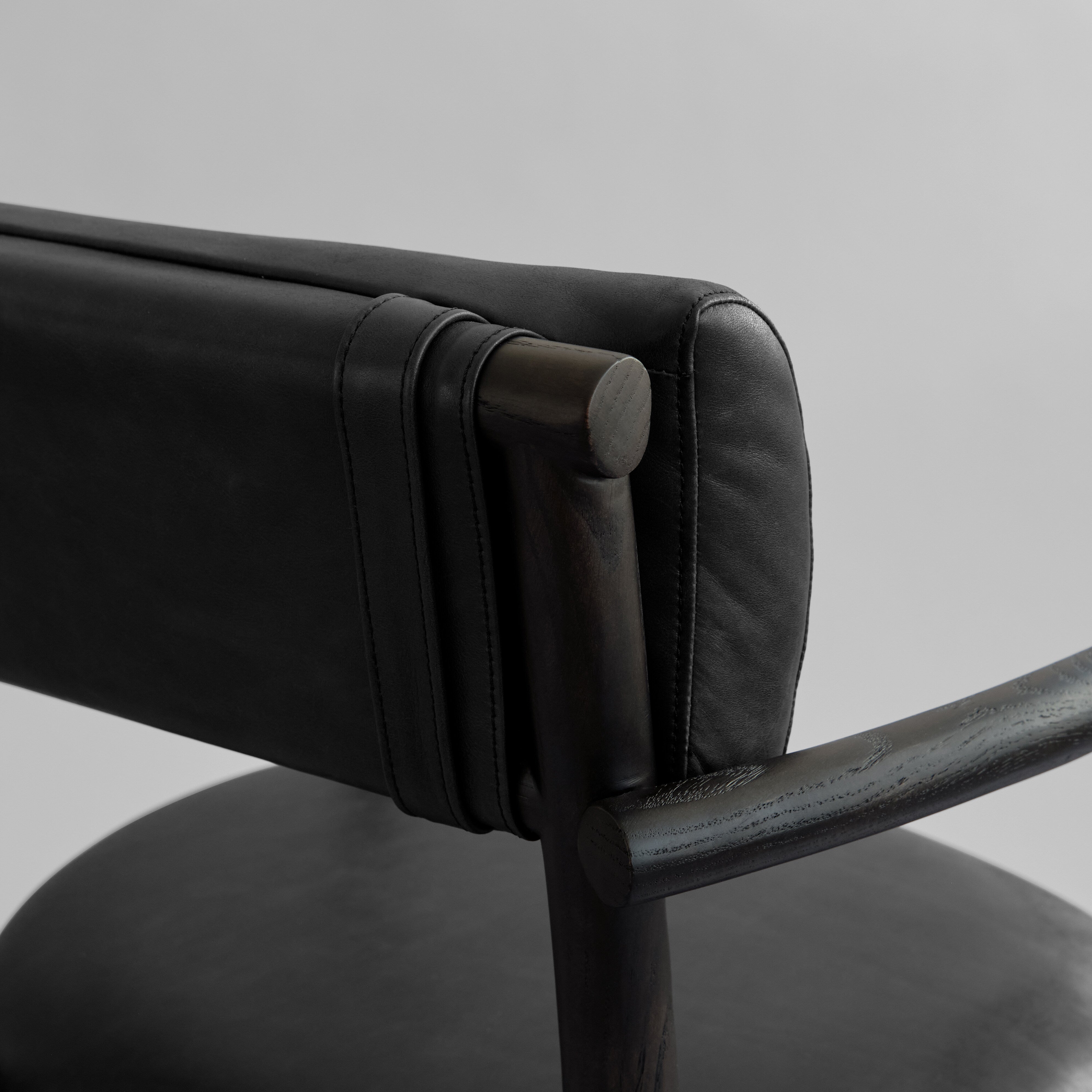 Nama Dining Chair, Armrest Coffee Black  - Aniline Leather
