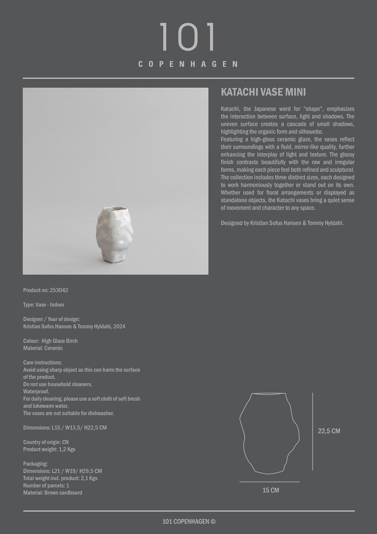 Katachi Vase, Mini - High Glaze Birch