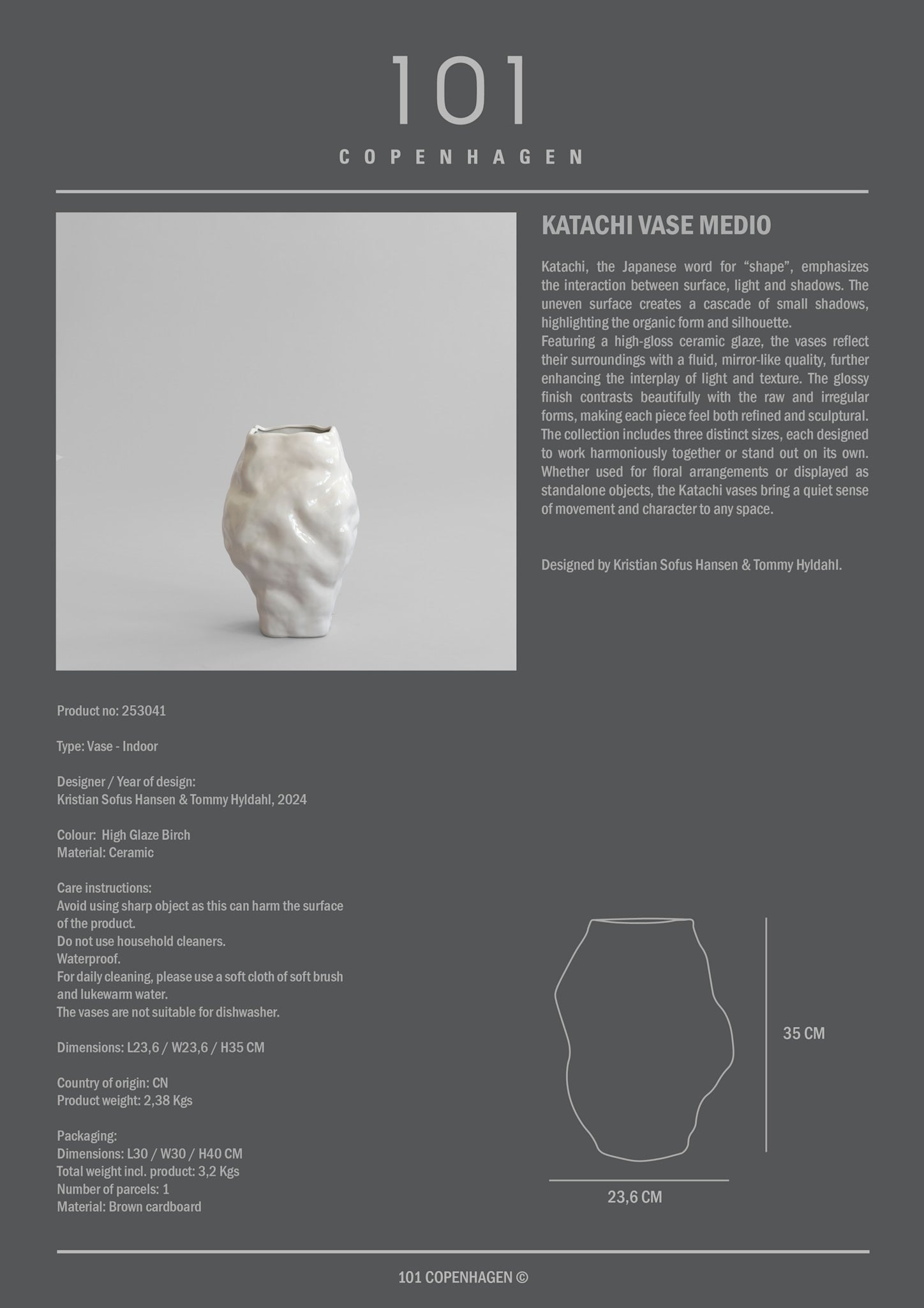 Katachi Vase, Medio - High Glaze Birch