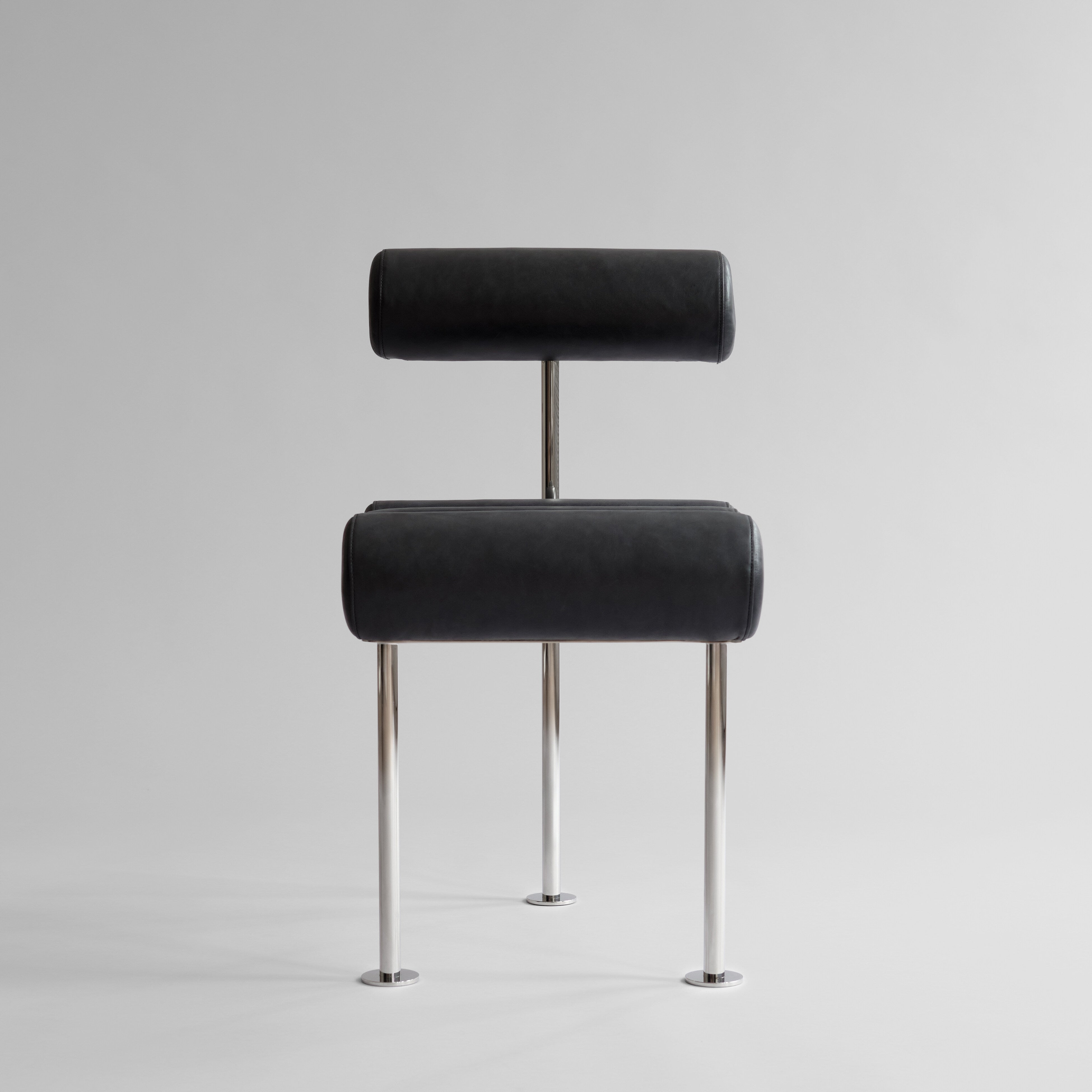 Hiro Dining Chair, Stainless Steel - Aniline Leather Black