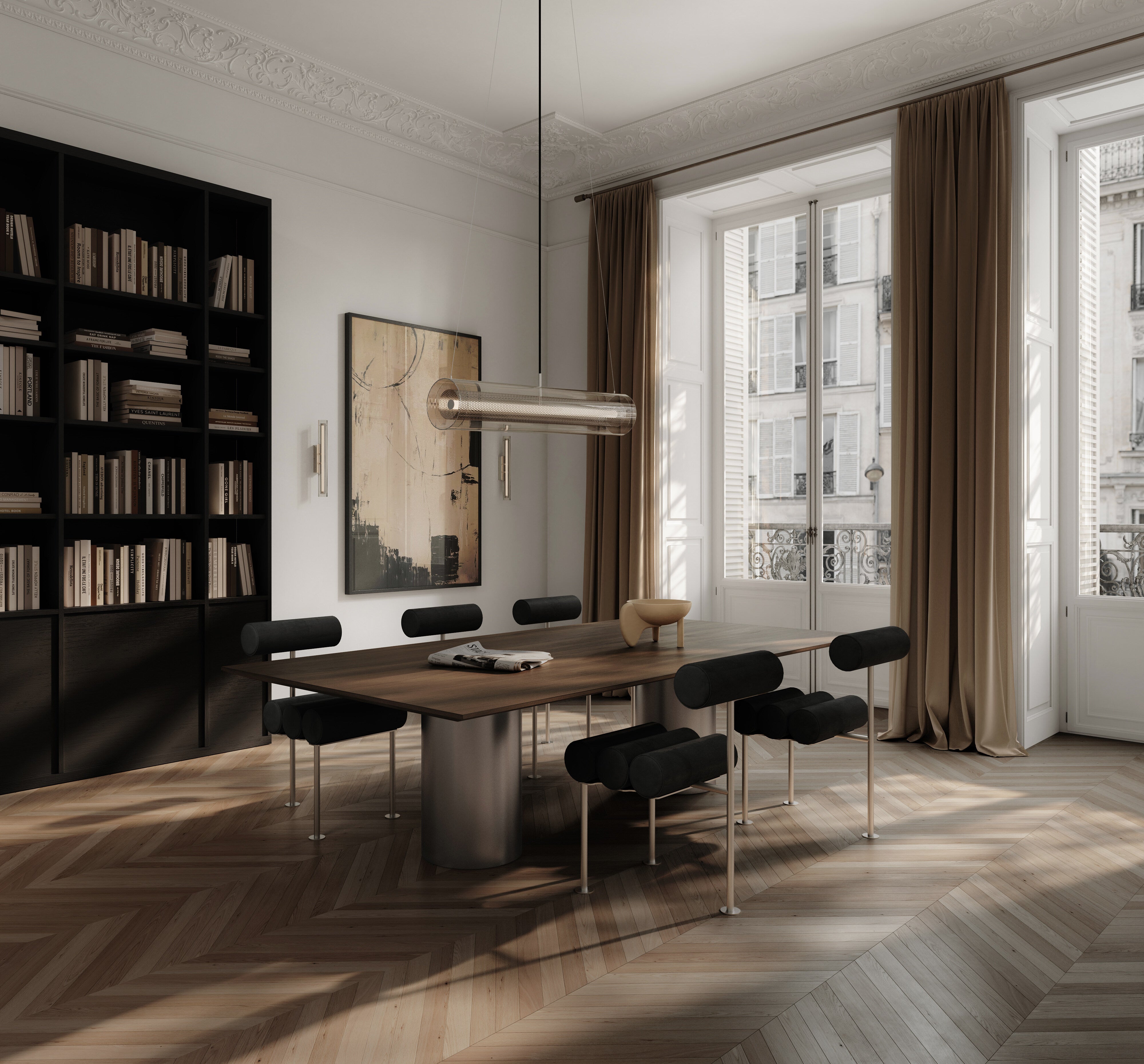 Hiro Dining Chair, Stainless Steel - Aniline Leather Black
