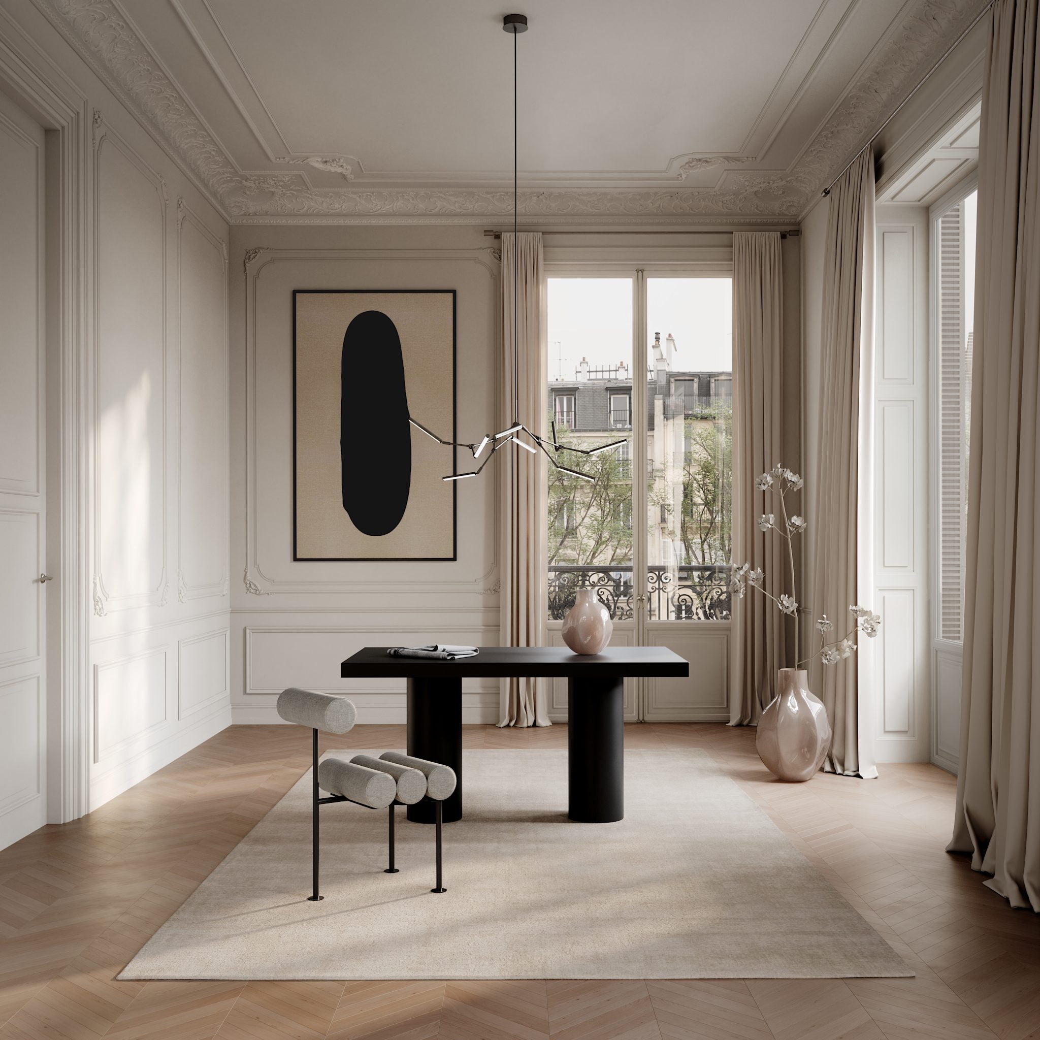 Hiro Dining Chair, Black Frame - Sand (8047-2)