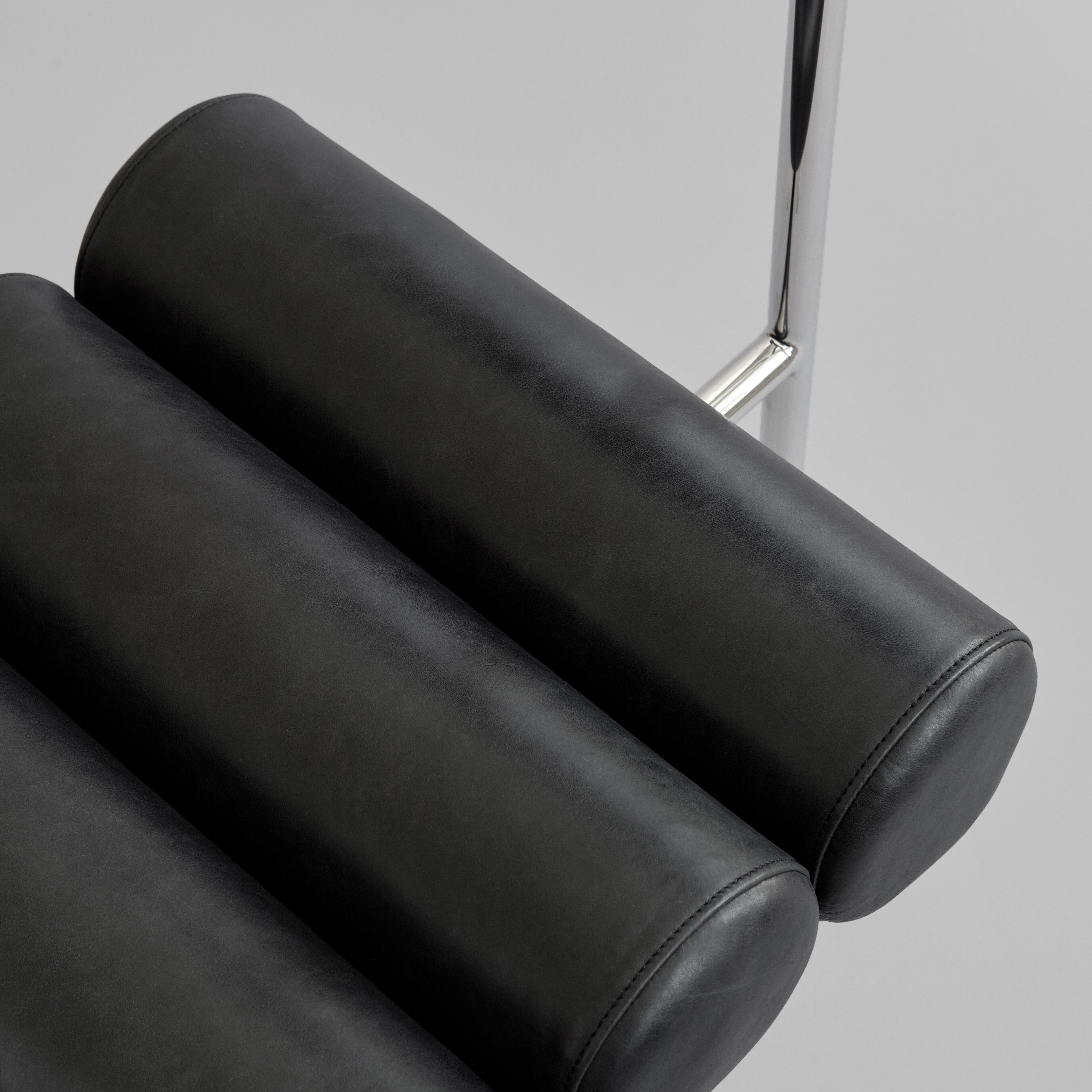 Hiro Dining Chair, Stainless Steel - Aniline Leather Black
