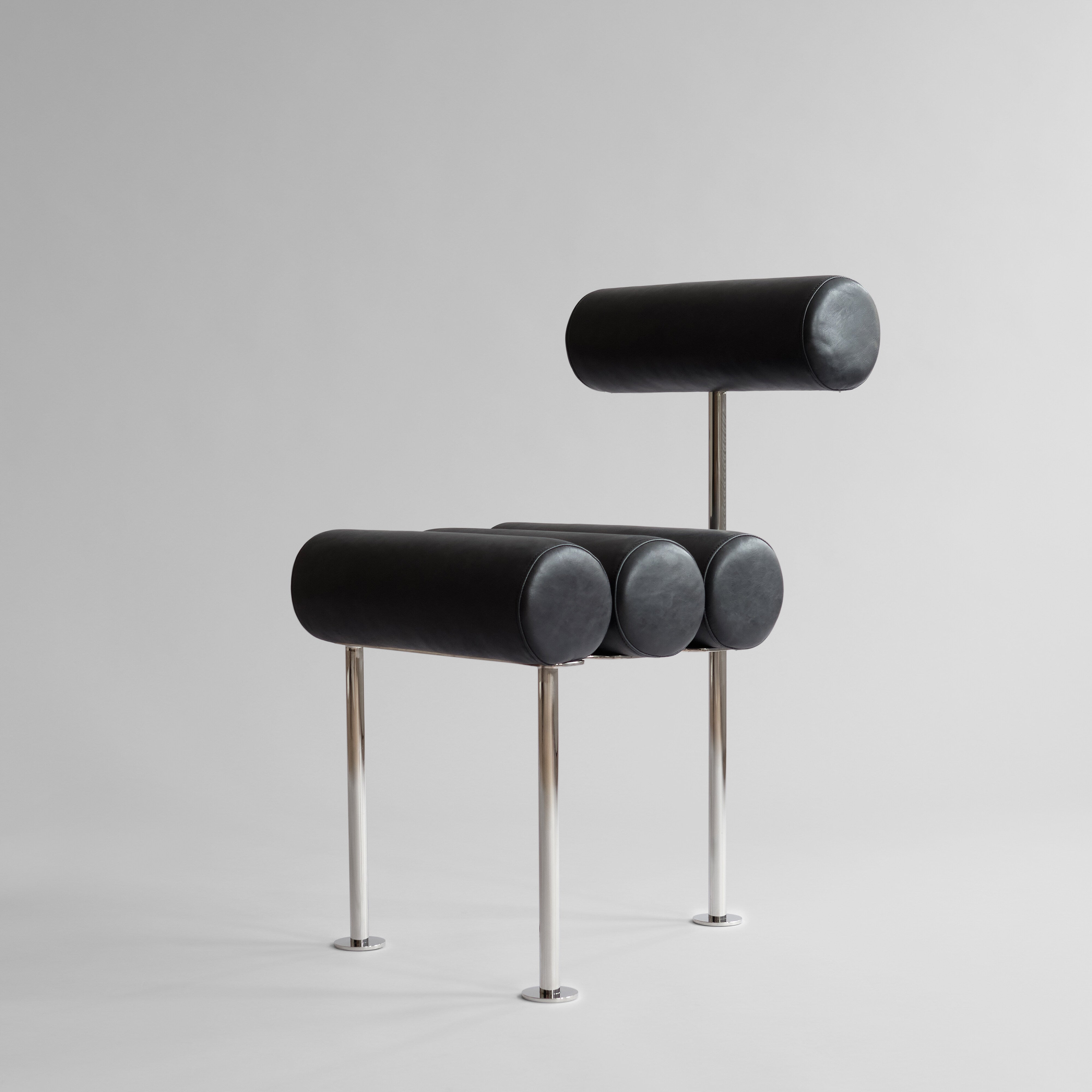 Hiro Dining Chair, Stainless Steel - Aniline Leather Black