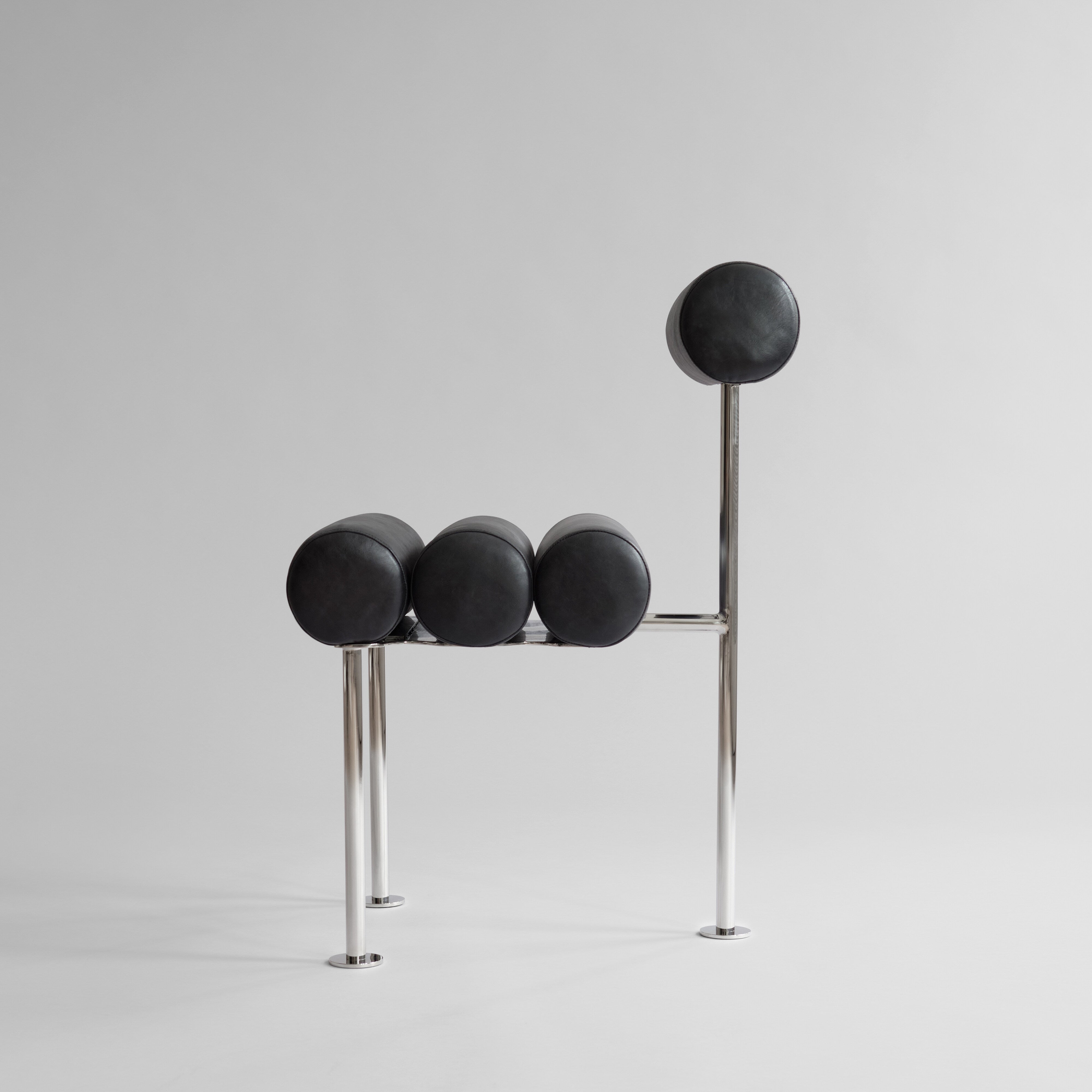 Hiro Dining Chair, Stainless Steel - Aniline Leather Black