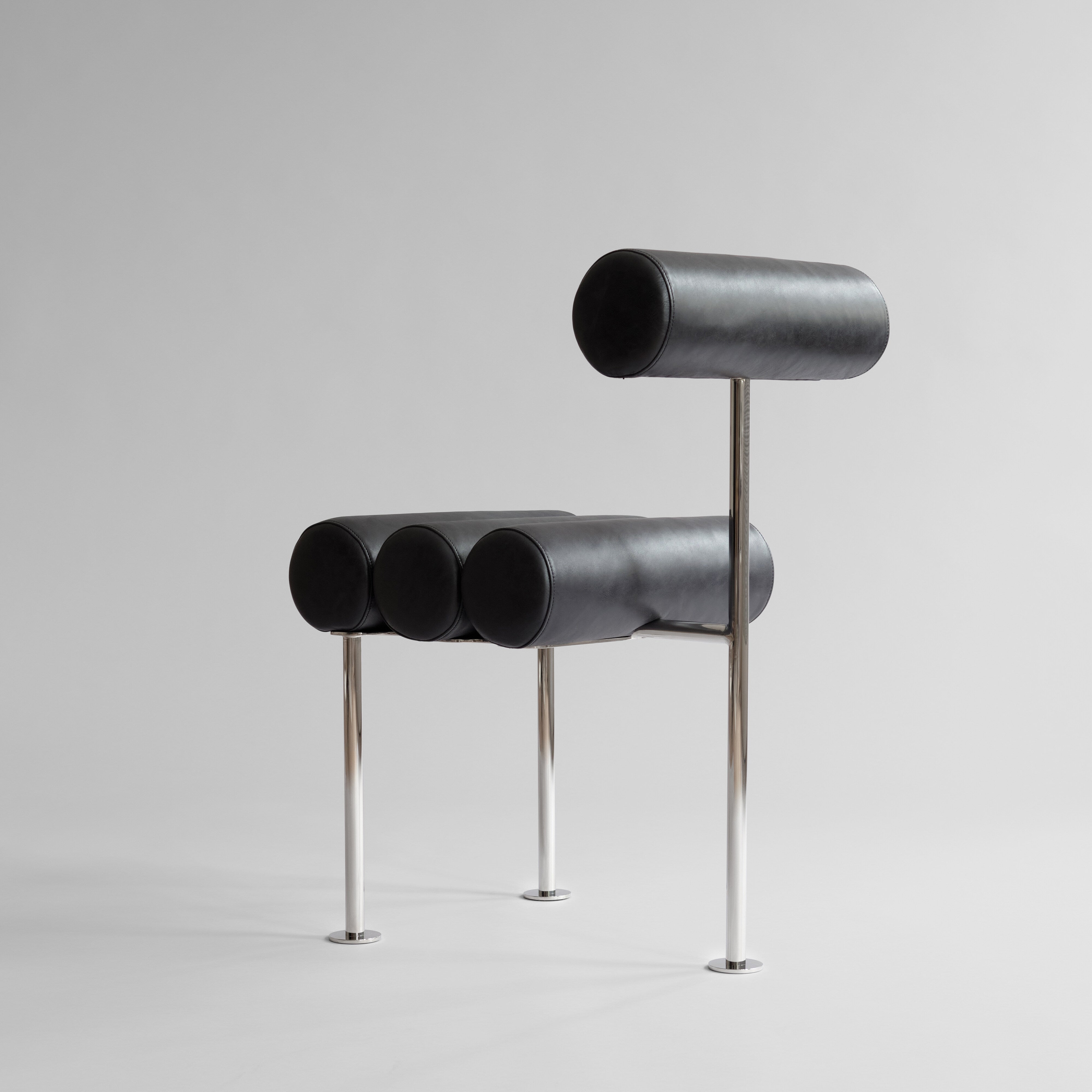 Hiro Dining Chair, Stainless Steel - Aniline Leather Black