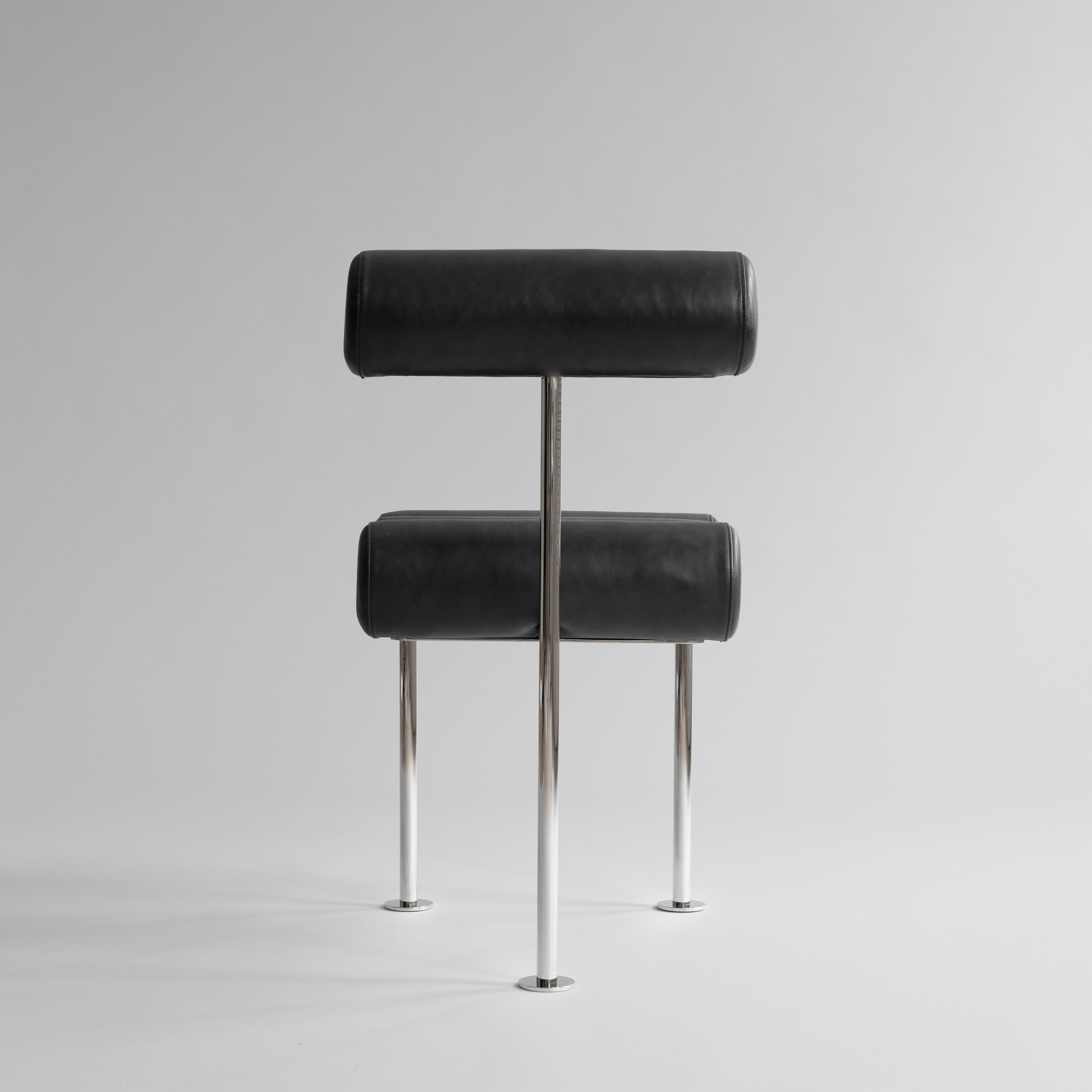 Hiro Dining Chair, Stainless Steel - Aniline Leather Black
