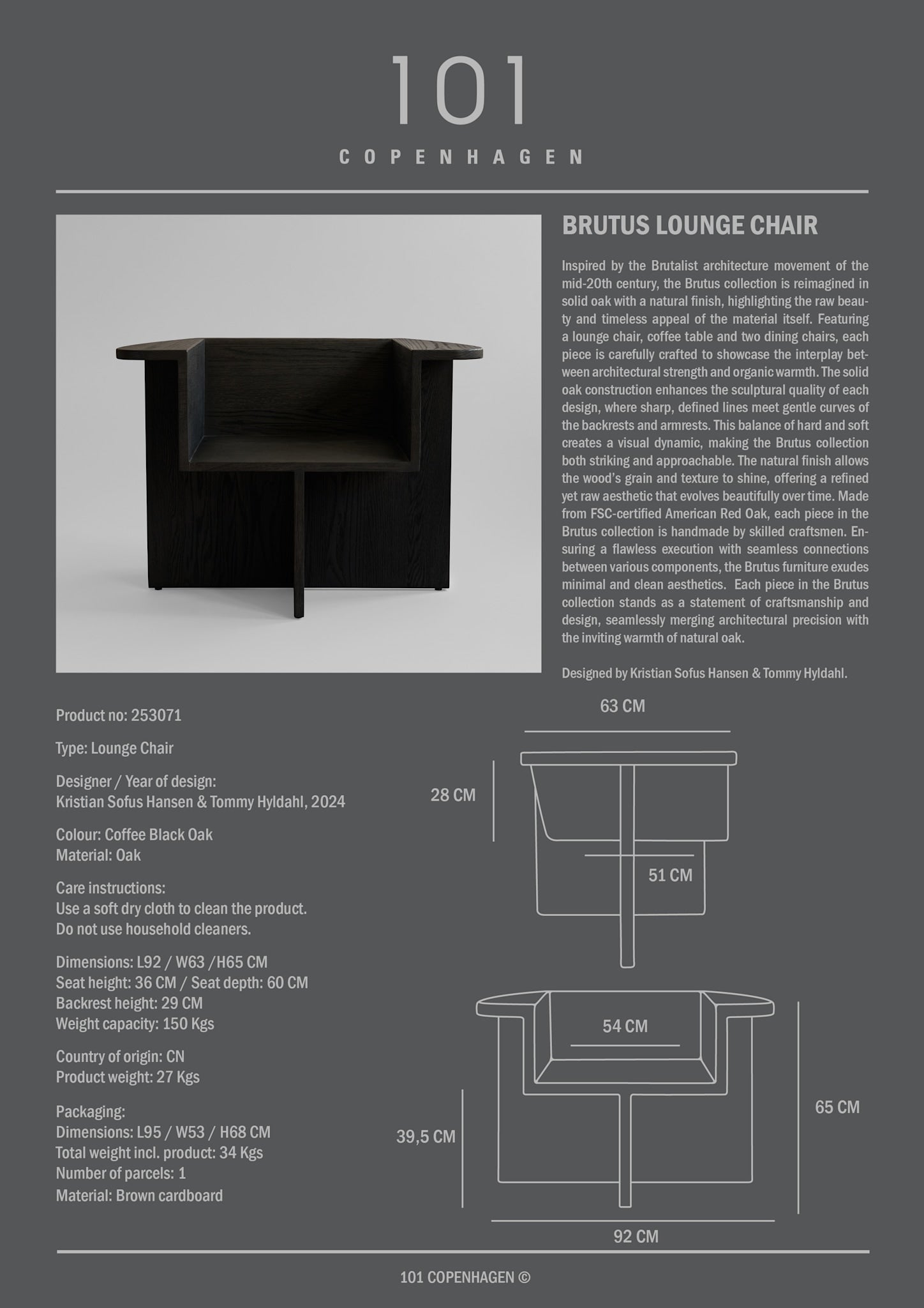 Brutus Lounge Chair - Coffee Black Oak