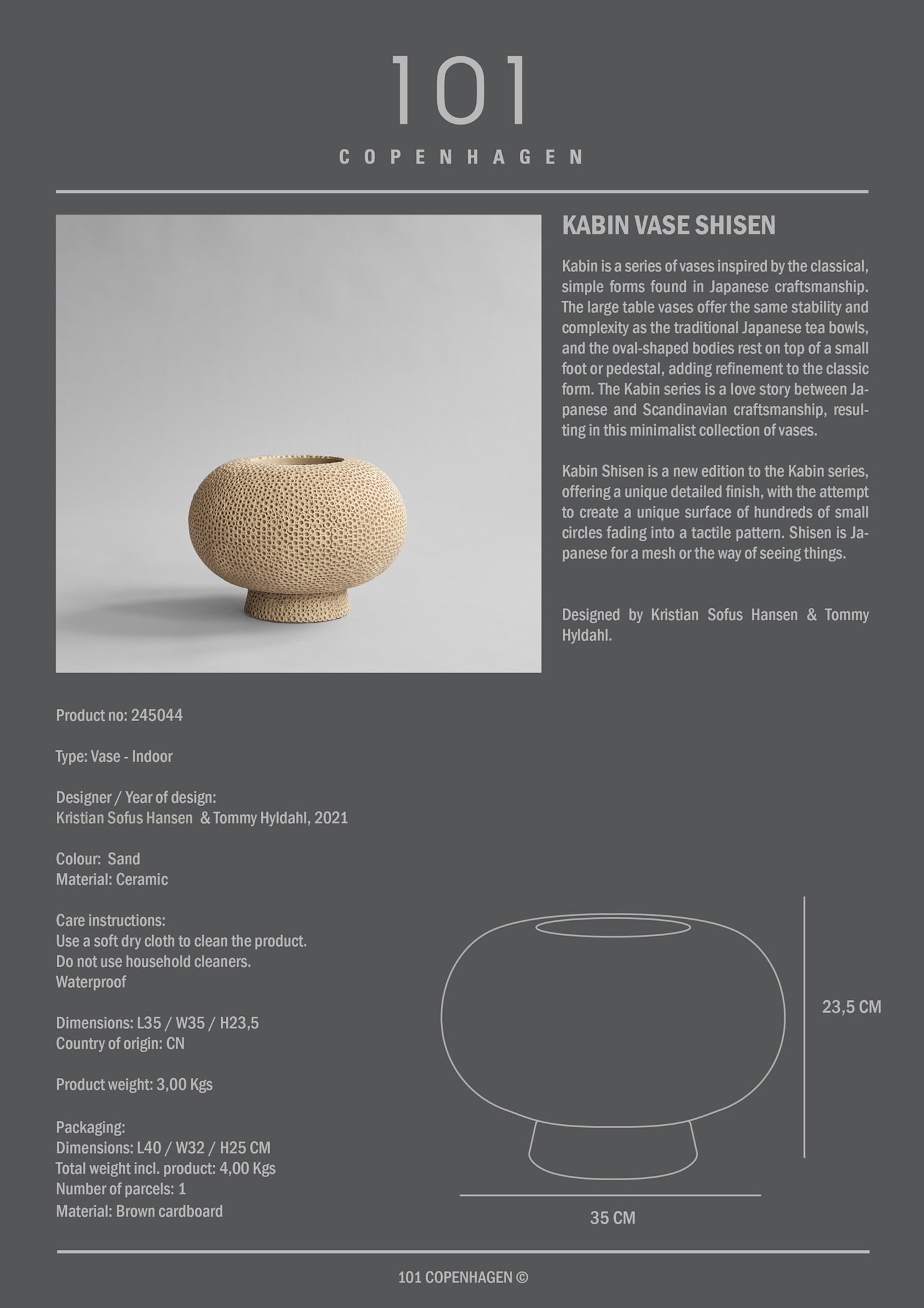 Kabin Vase, Shisen - Sand