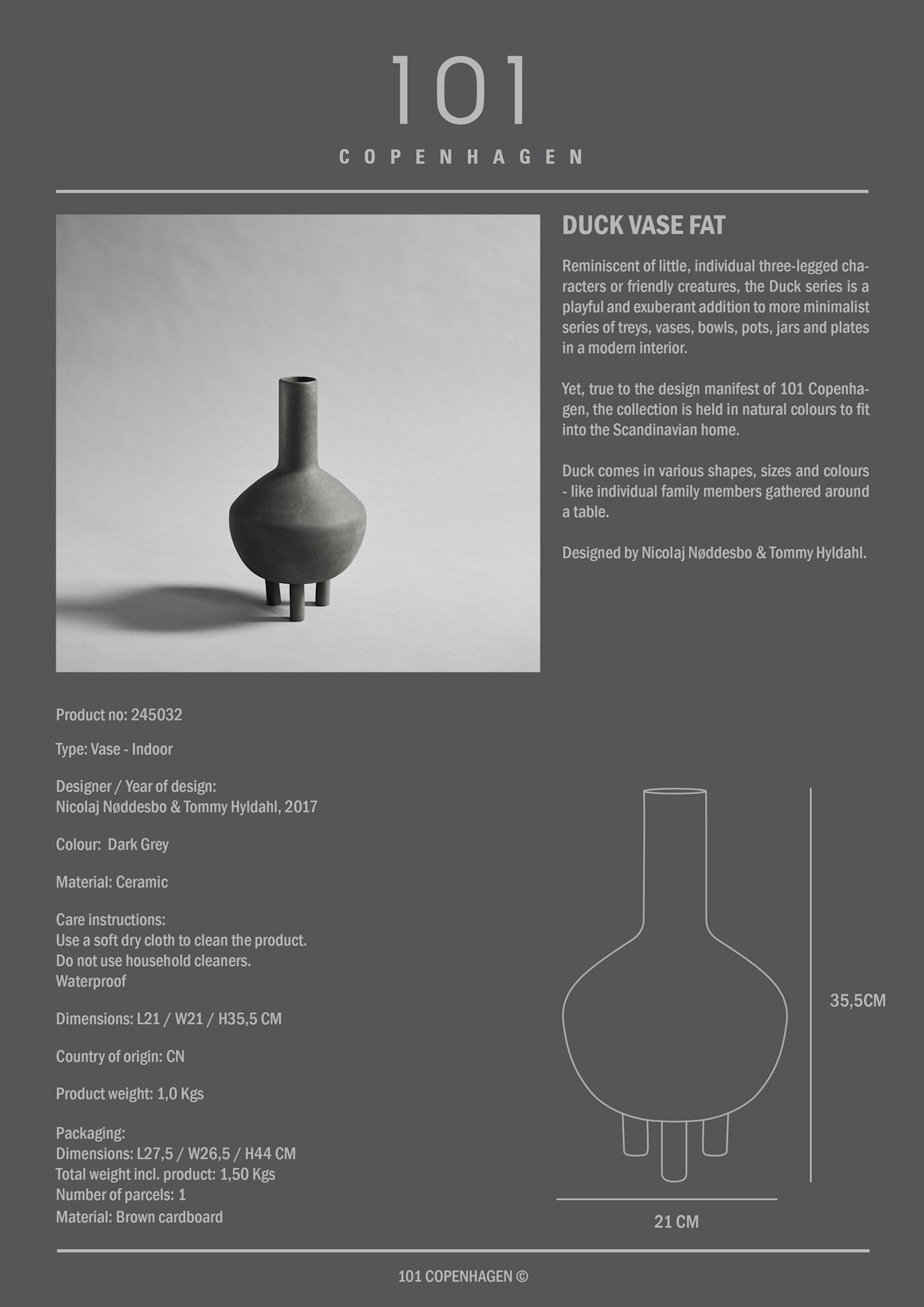 Duck Vase, Fat - Dark Grey
